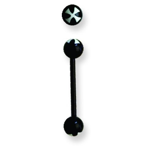 Acrylic 14G 5/8 In. Lg Iron Cross White On Black Barbell
