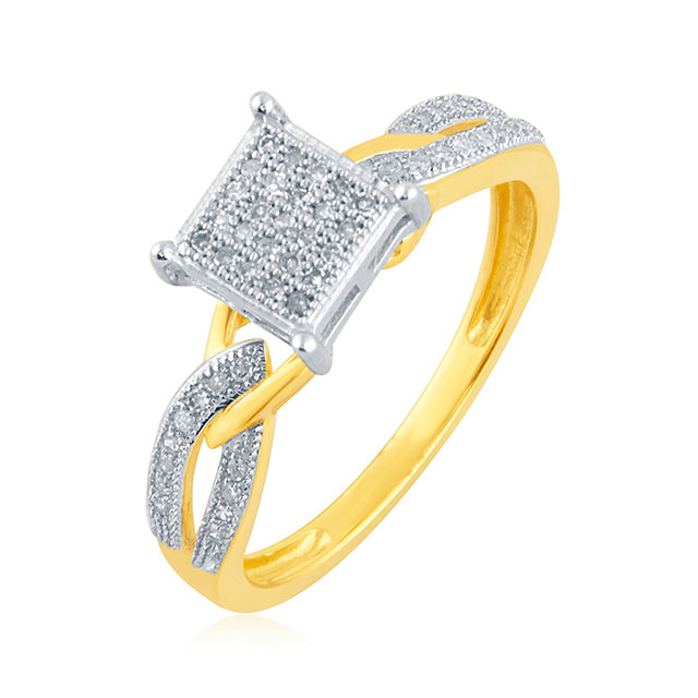10K Yellow Yellow Gold Ladies Ring With 0.15 Ct Round Micro Pave Diamonds
