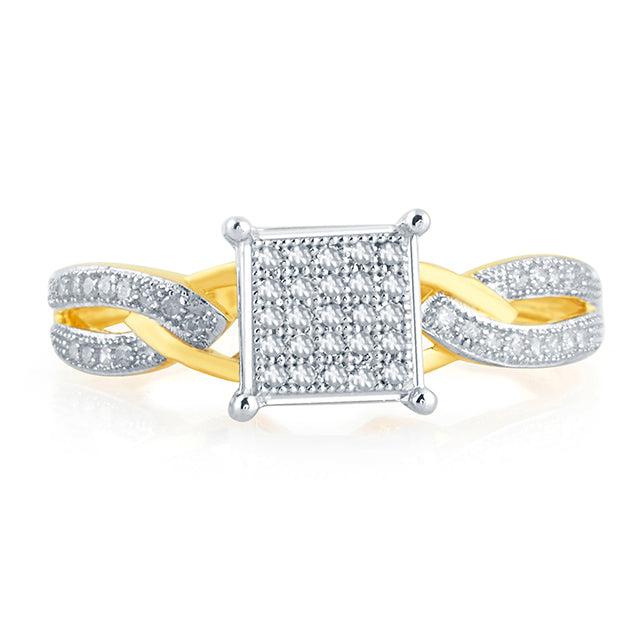 10K Yellow Yellow Gold Ladies Ring With 0.15 Ct Round Micro Pave Diamonds