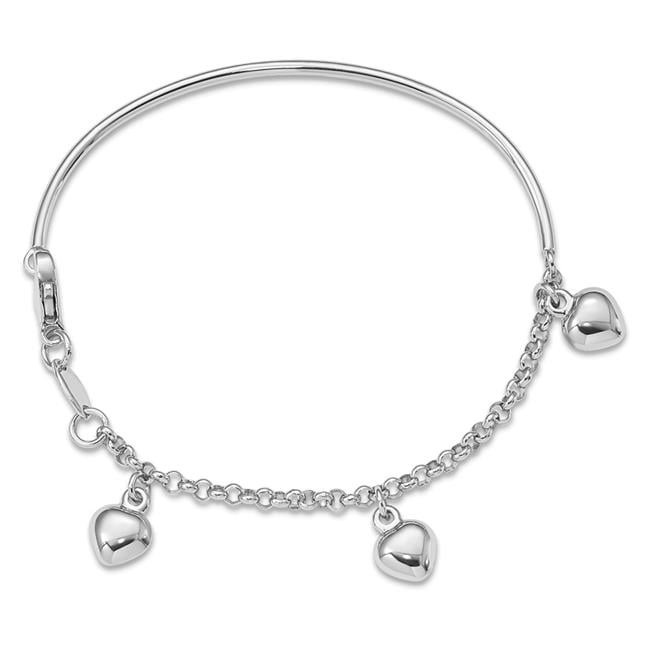 14K White Gold Polished Dangle Heart Baby Bracelet Bid91