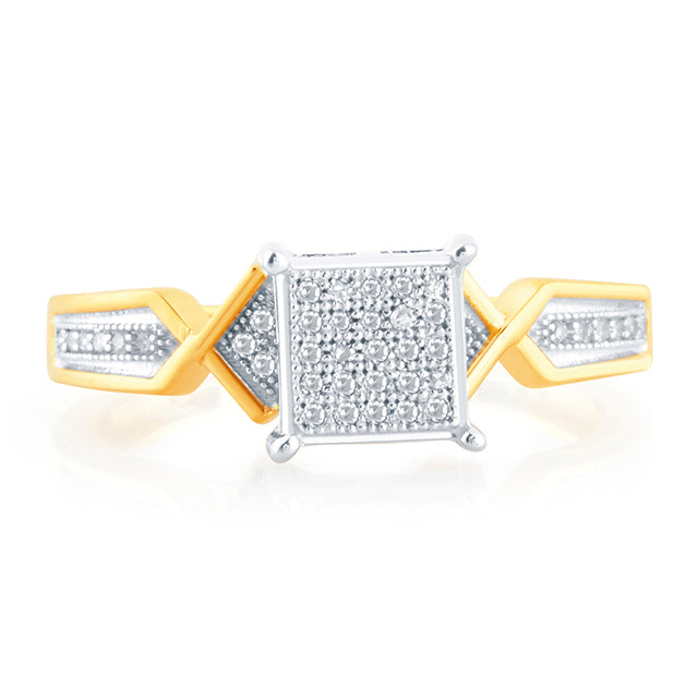 10K Yellow Yellow Gold Ladies Ring With 0.14 Ct Round Micro Pave Diamonds