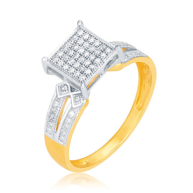 10K Yellow Yellow Gold Ladies Ring With 0.20 Ct Round Micro Pave Diamonds
