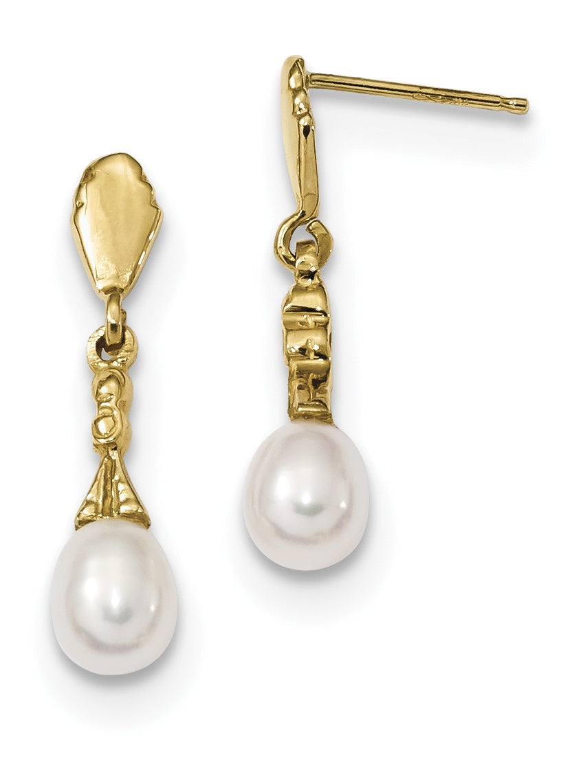14K 5-6Mm White Teardrop Freshwater Cultured Pearl Dangle Post Earrings