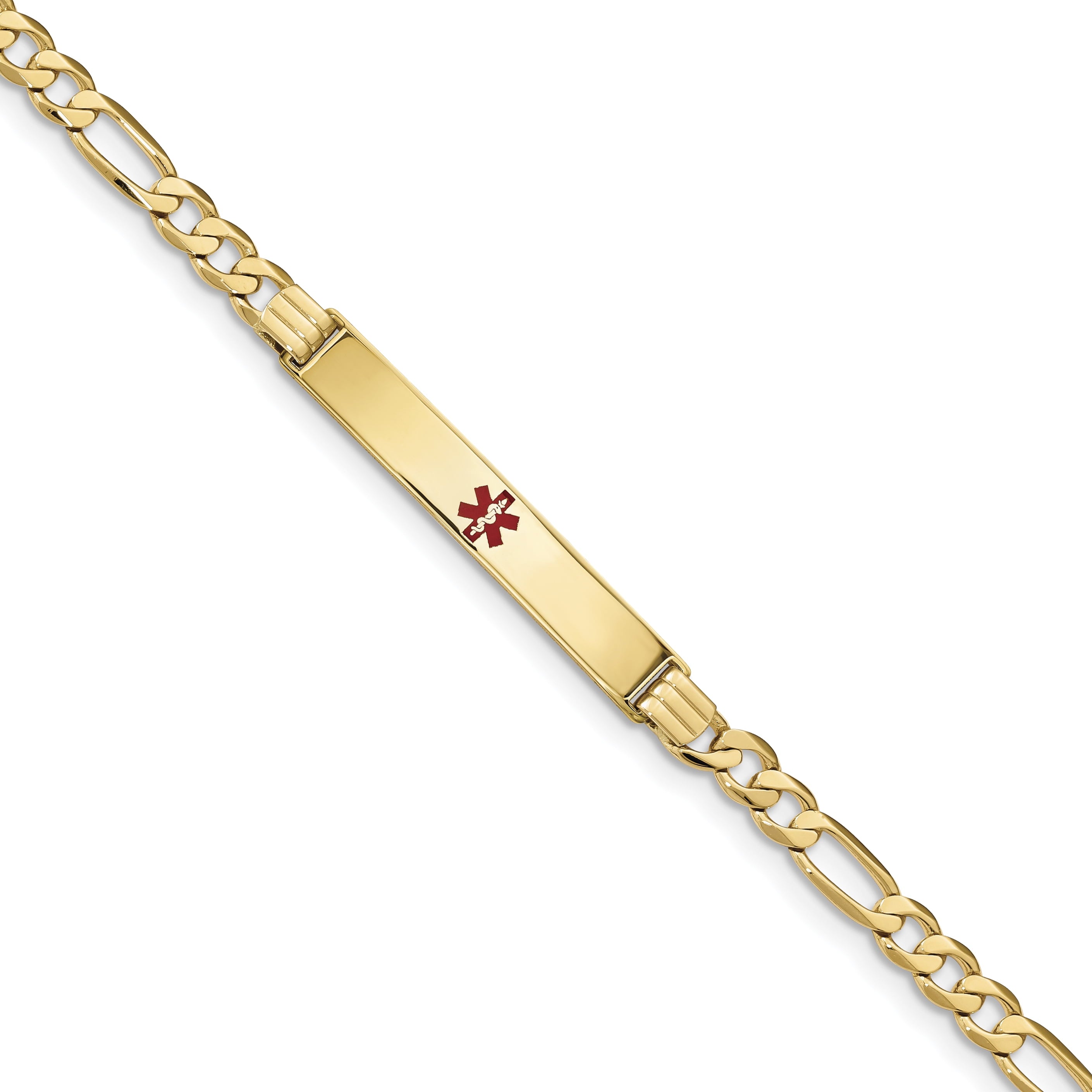 14K Medical Red Enamel Flat Figaro Link Id Bracelet