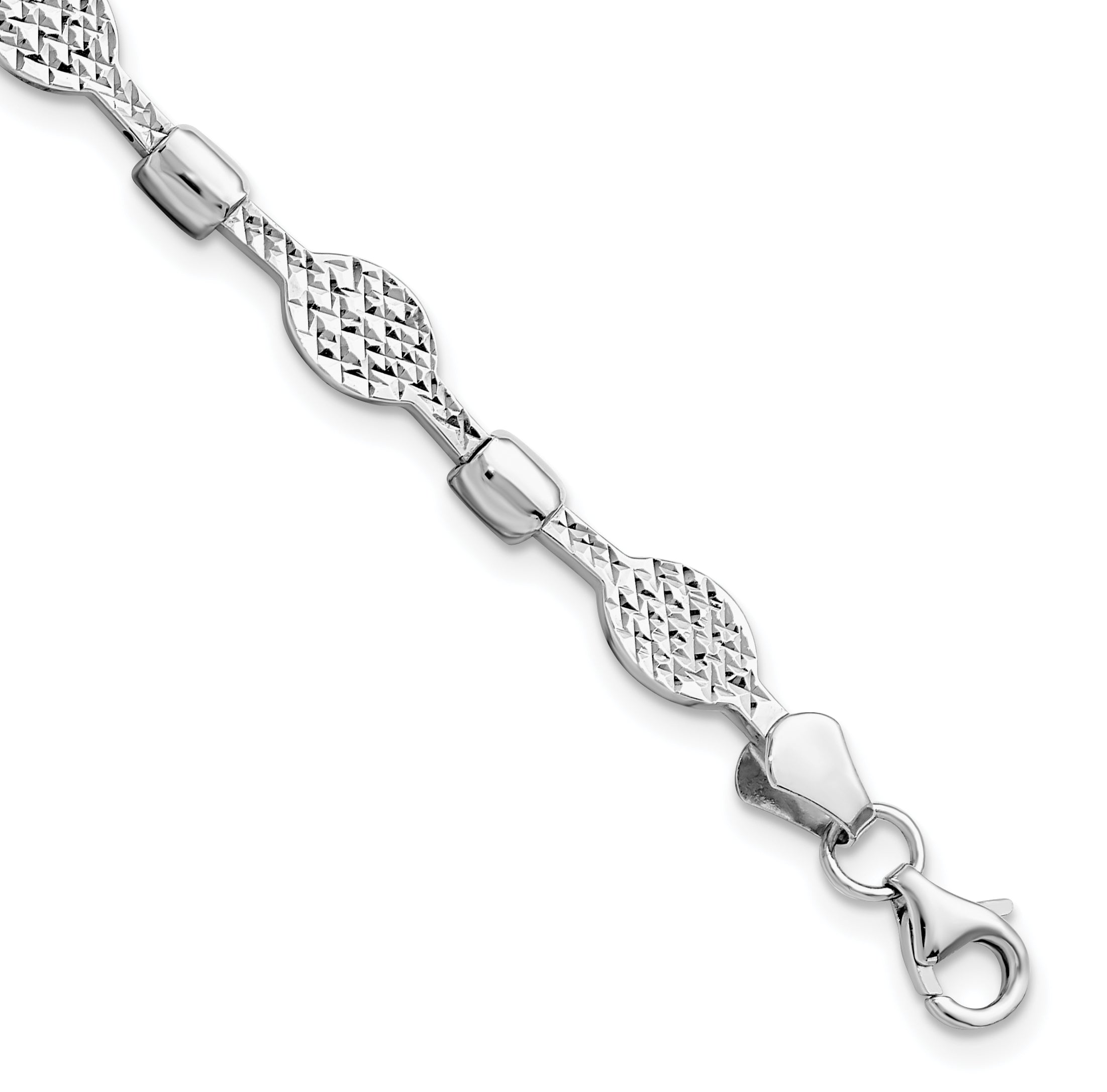 14K White Gold Diamond-Cut Bracelet