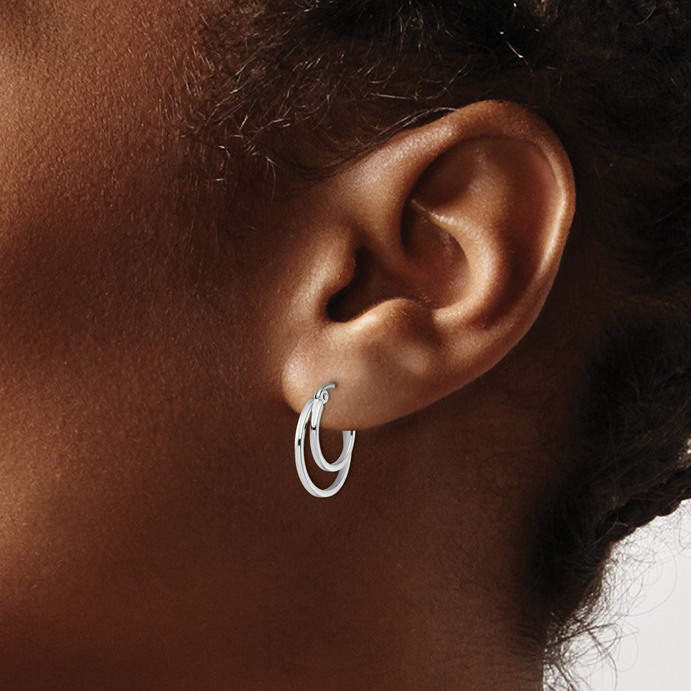 14K White Gold Polished Hinged Hoop Earrings