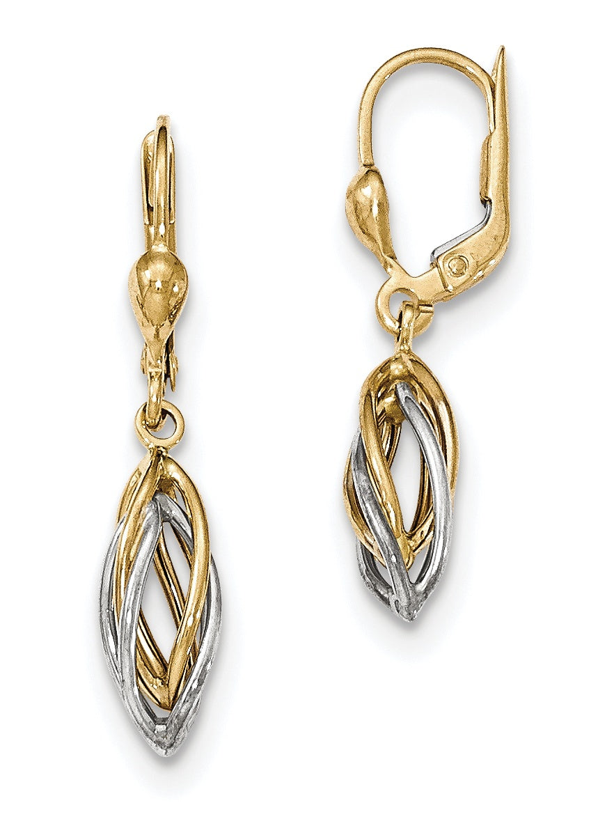14K Two-Tone Polished Dangle Leverback Earrings