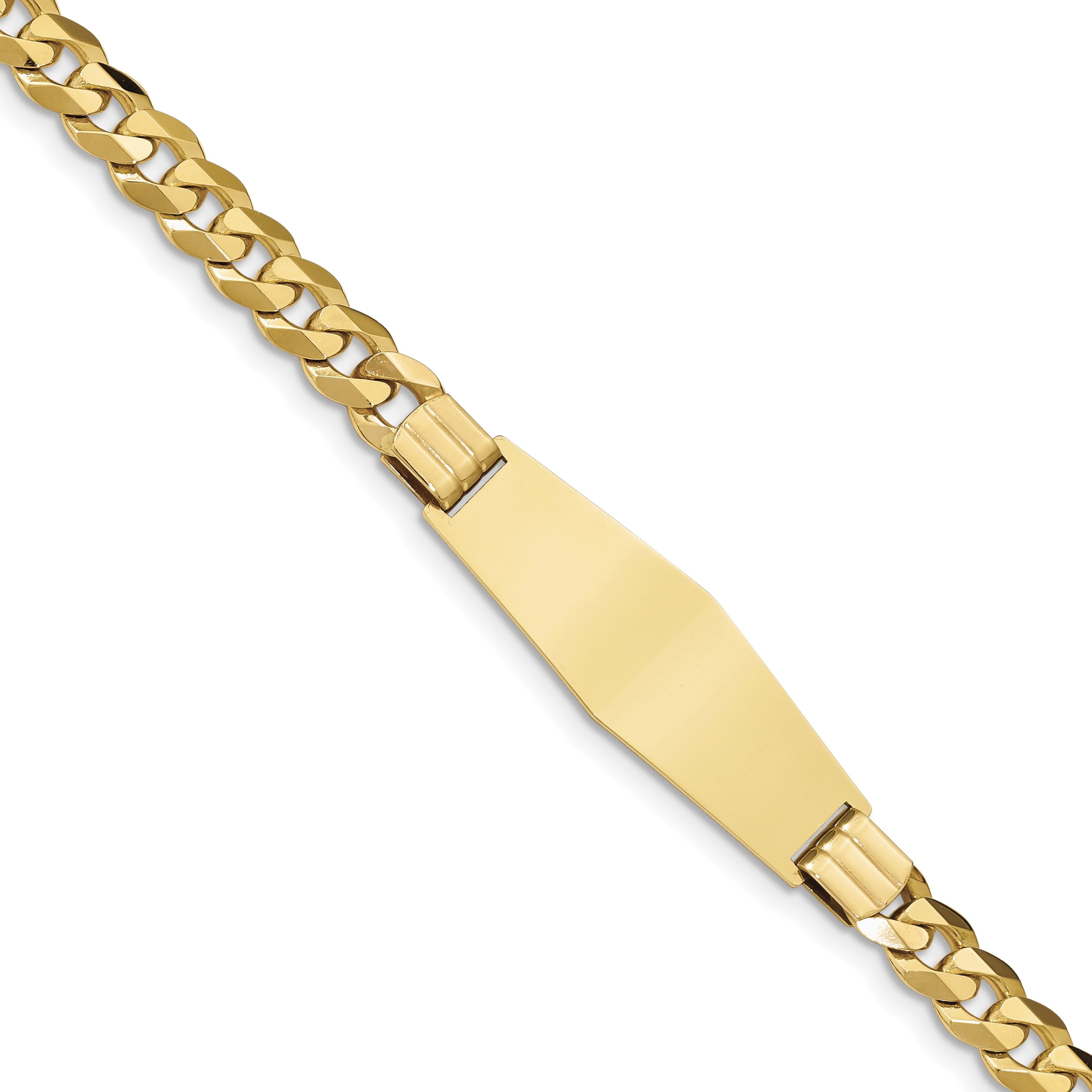 14K Flat Curb Link Soft Diamond Shape Id Bracelet
