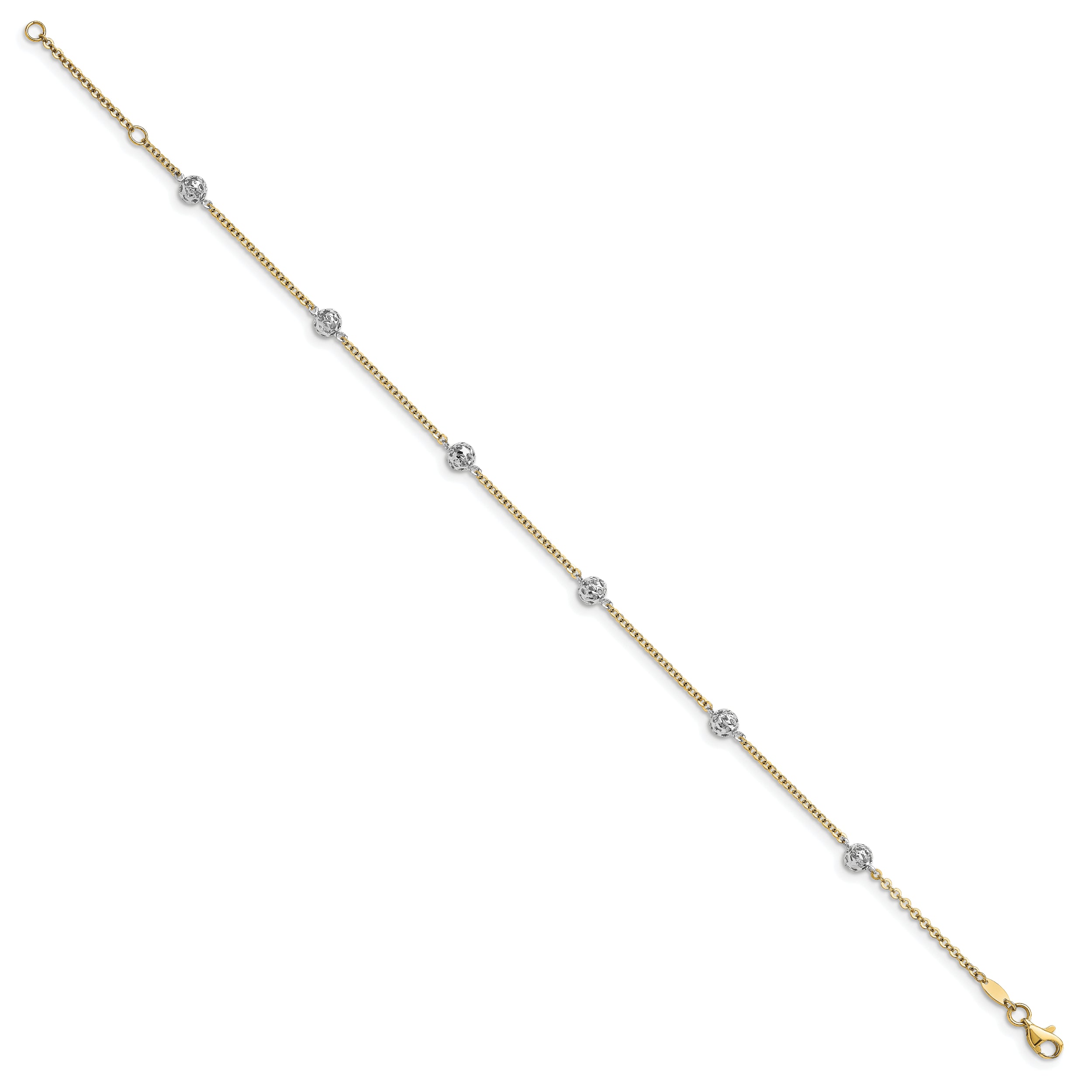 14K Two-tone Polished and Diamond-cut  Anklet