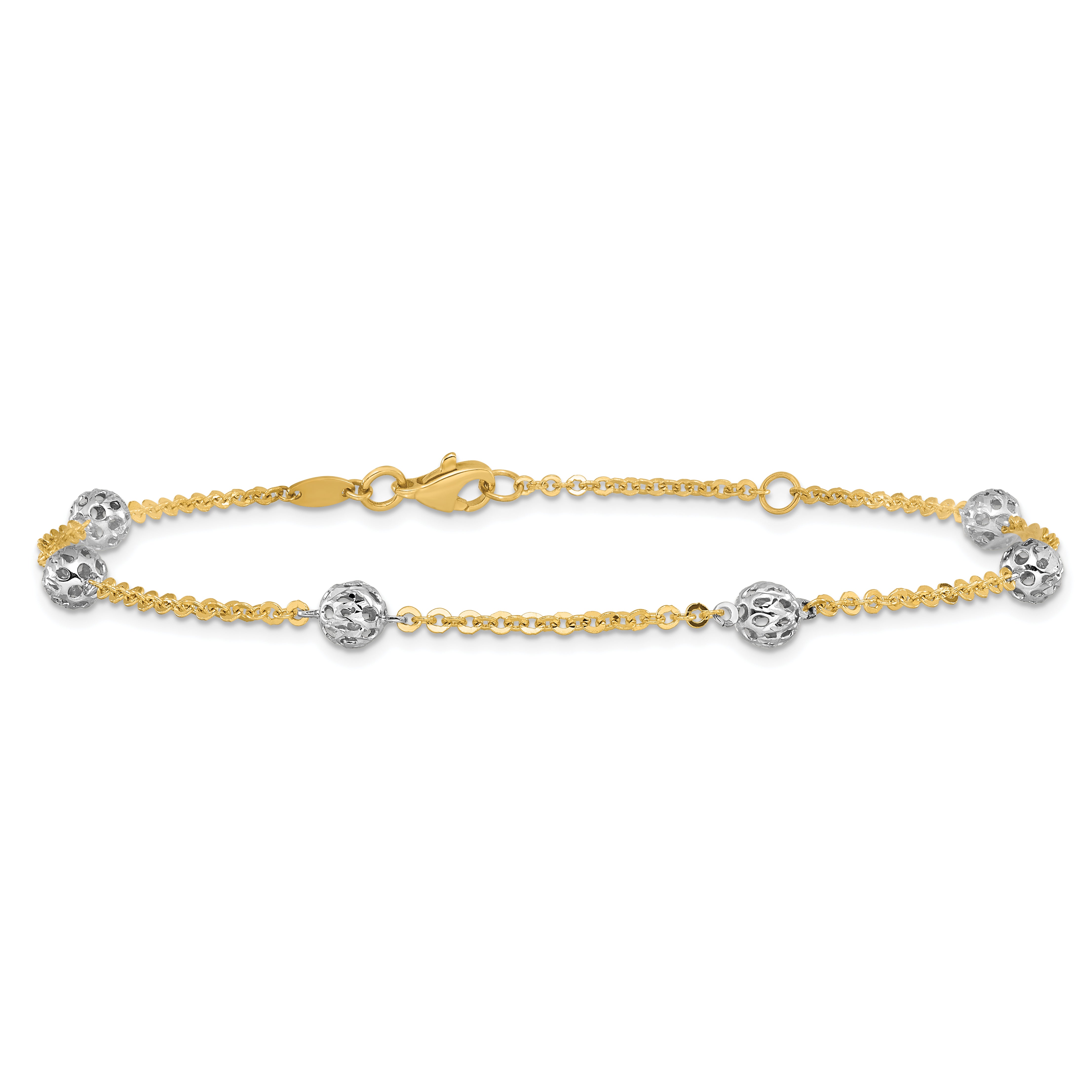 14K Two-tone Polished and Diamond-cut  Anklet