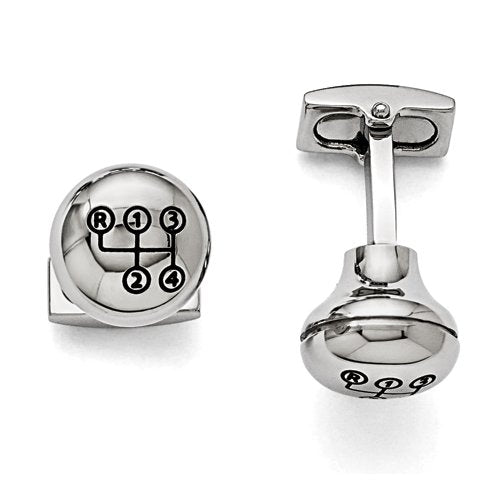 Chisel Stainless Steel Polished Enameled Stick Shift Design Cufflinks