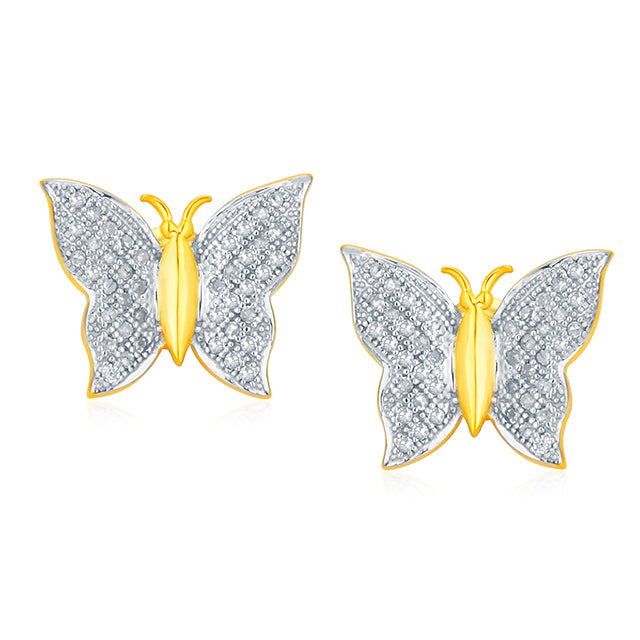 10K Yellow Yellow Gold Butterfly Earring With 0.24 Ct Micro Pave Diamonds