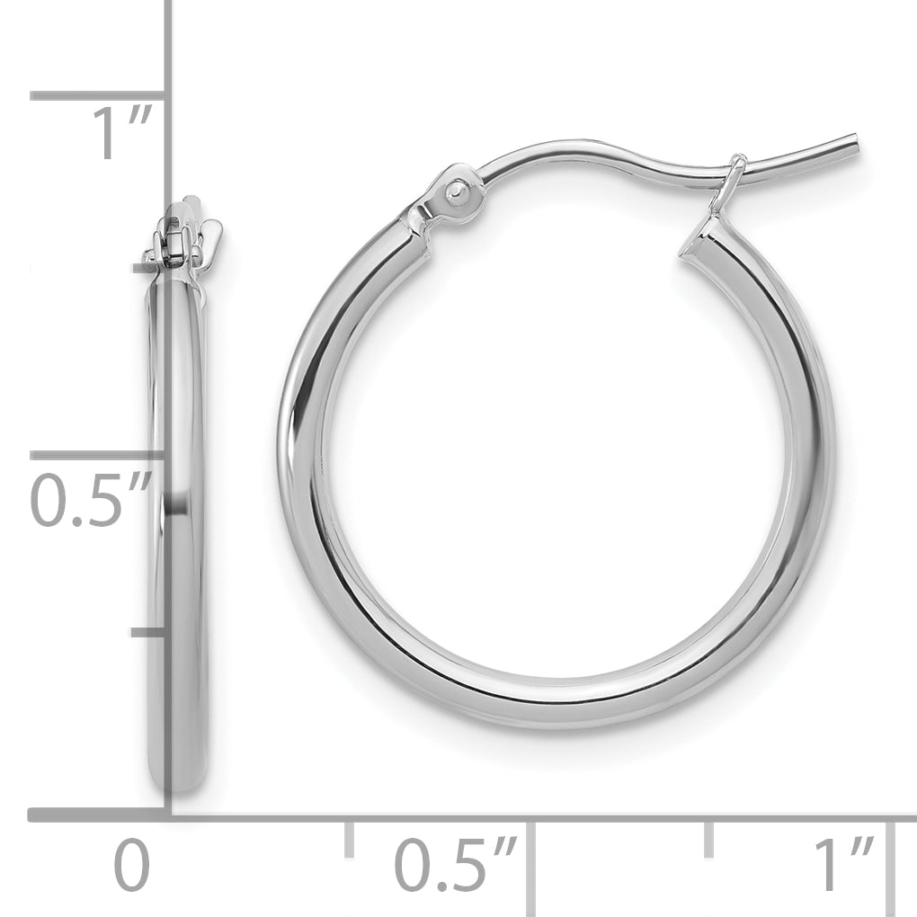14K White Gold 2x20mm Polished Hoop Earrings
