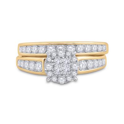 14K YELLOW OR WHITE GOLD PRINCESS DIAMOND BRIDAL WEDDING RING SET 1 CTTW