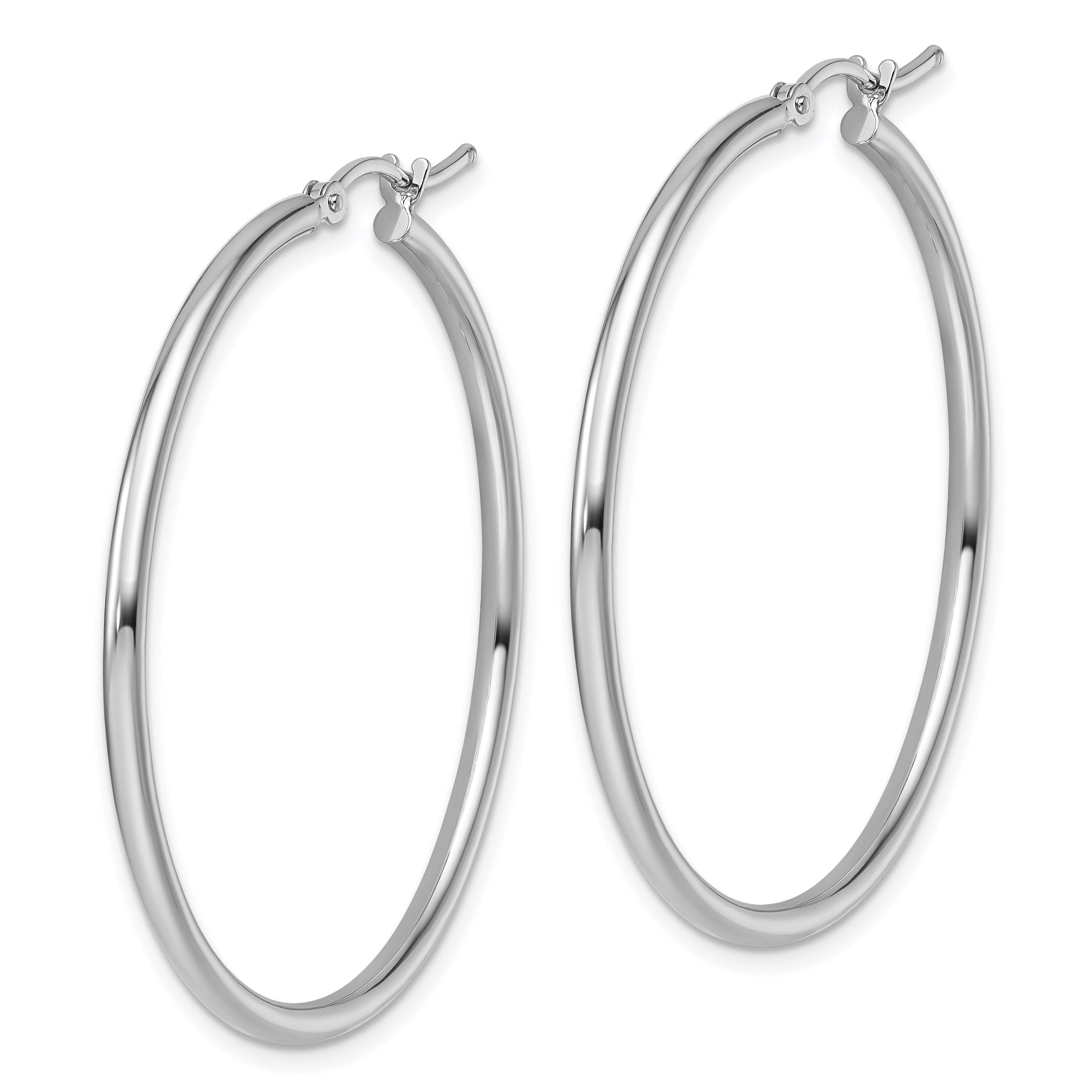 14K White Gold 2x40mm Polished Hinged Hoop Earrings