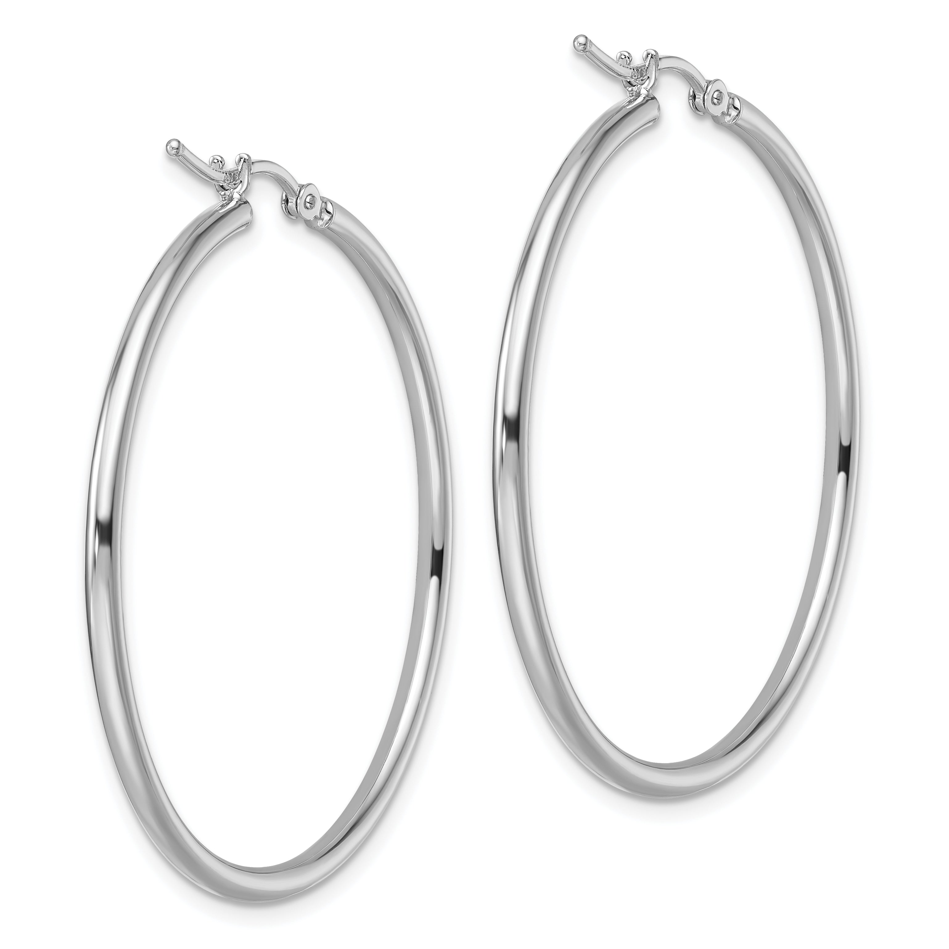 14K White Gold 2x40mm Polished Hinged Hoop Earrings