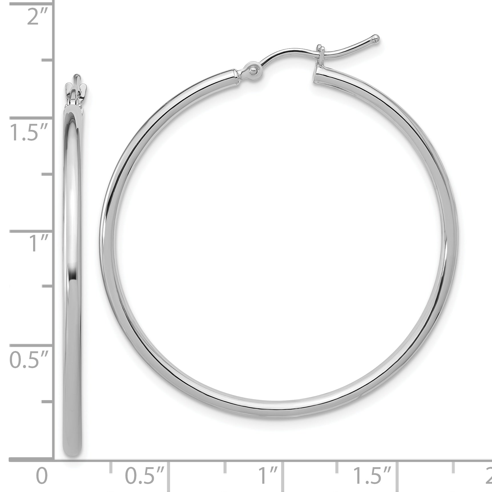 14K White Gold 2x40mm Polished Hinged Hoop Earrings