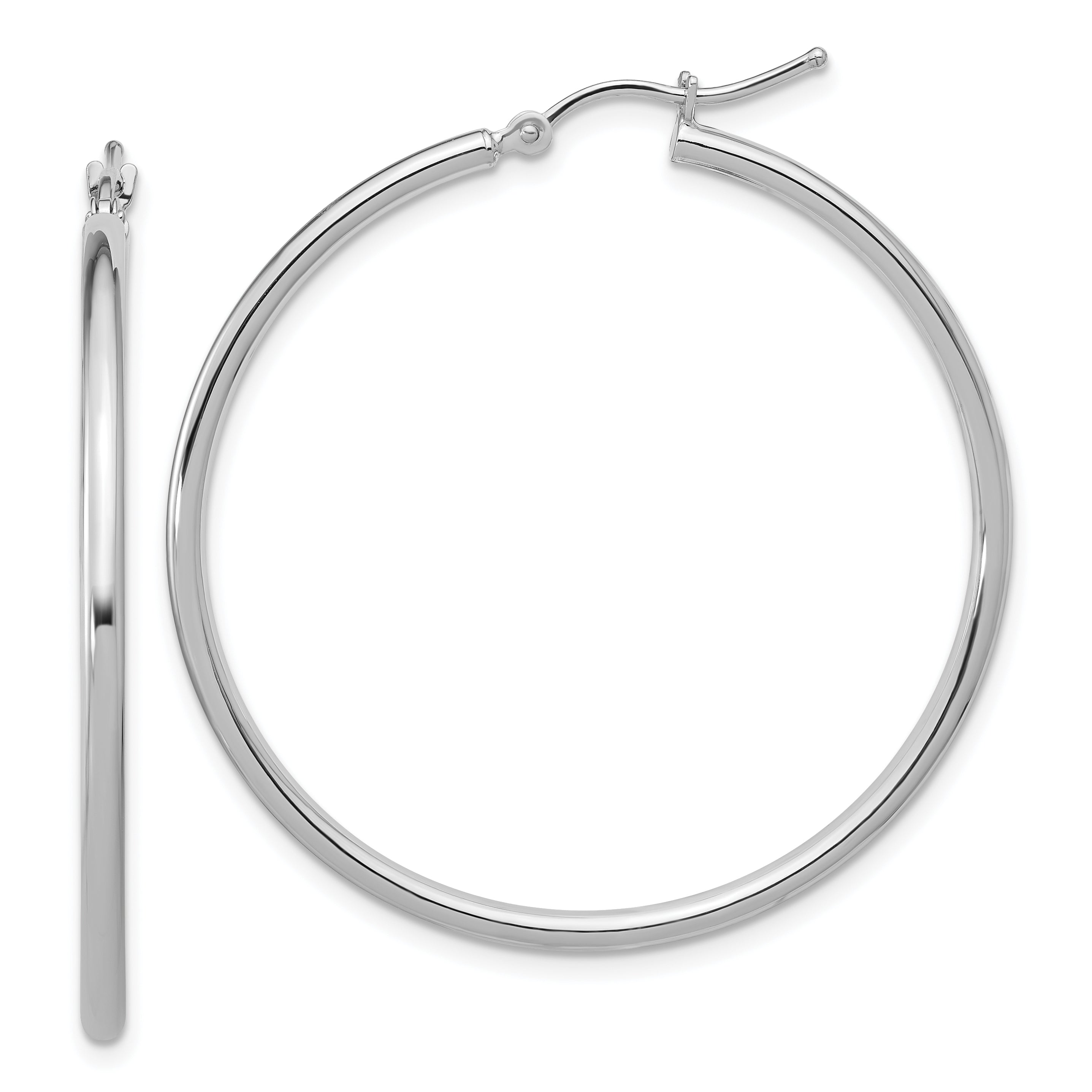 14K White Gold 2x40mm Polished Hinged Hoop Earrings