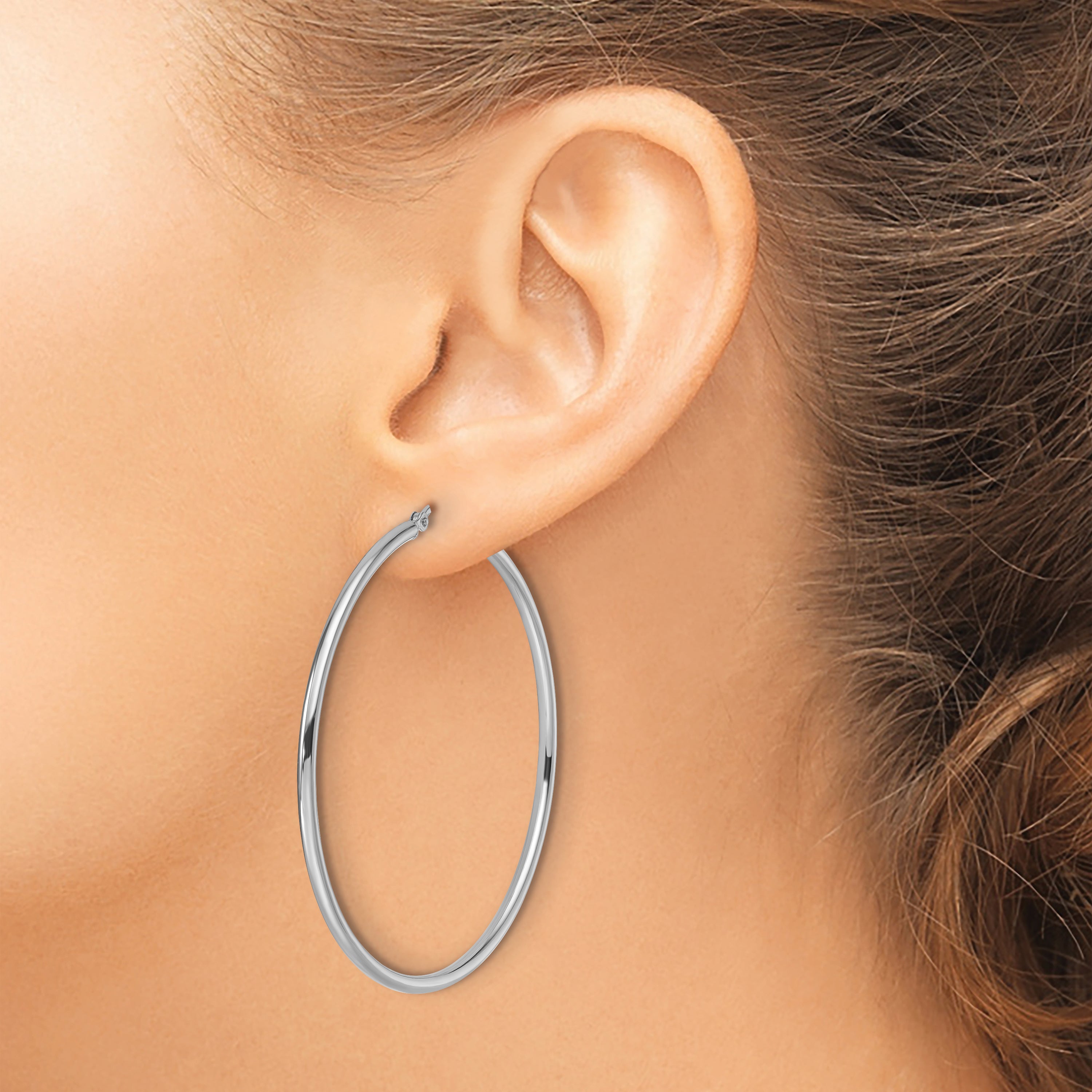 14K White Gold Polished Hoop Earrings