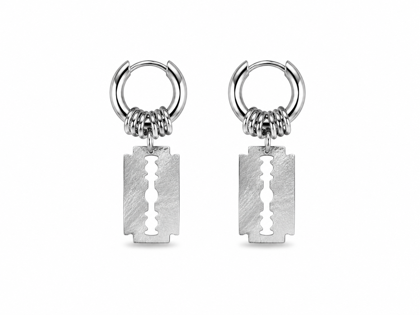 Stainless Steel Blade Dangle Hoop Earrings