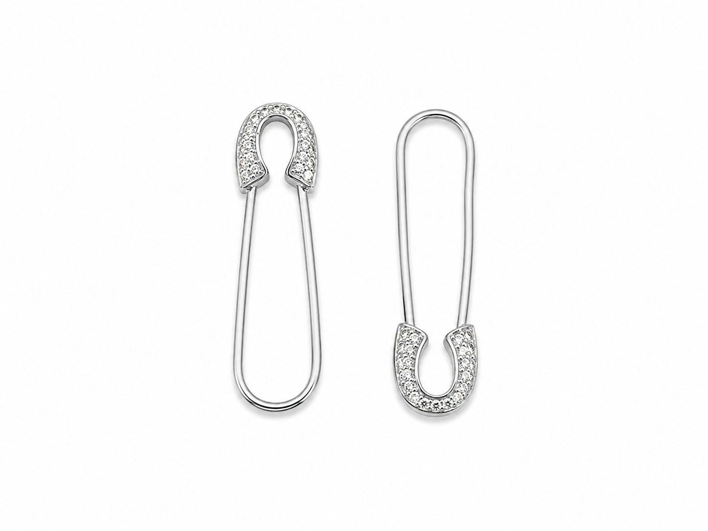 925 Sterling Silver White and Black Safety Pin Cubic Zirconium Earrings