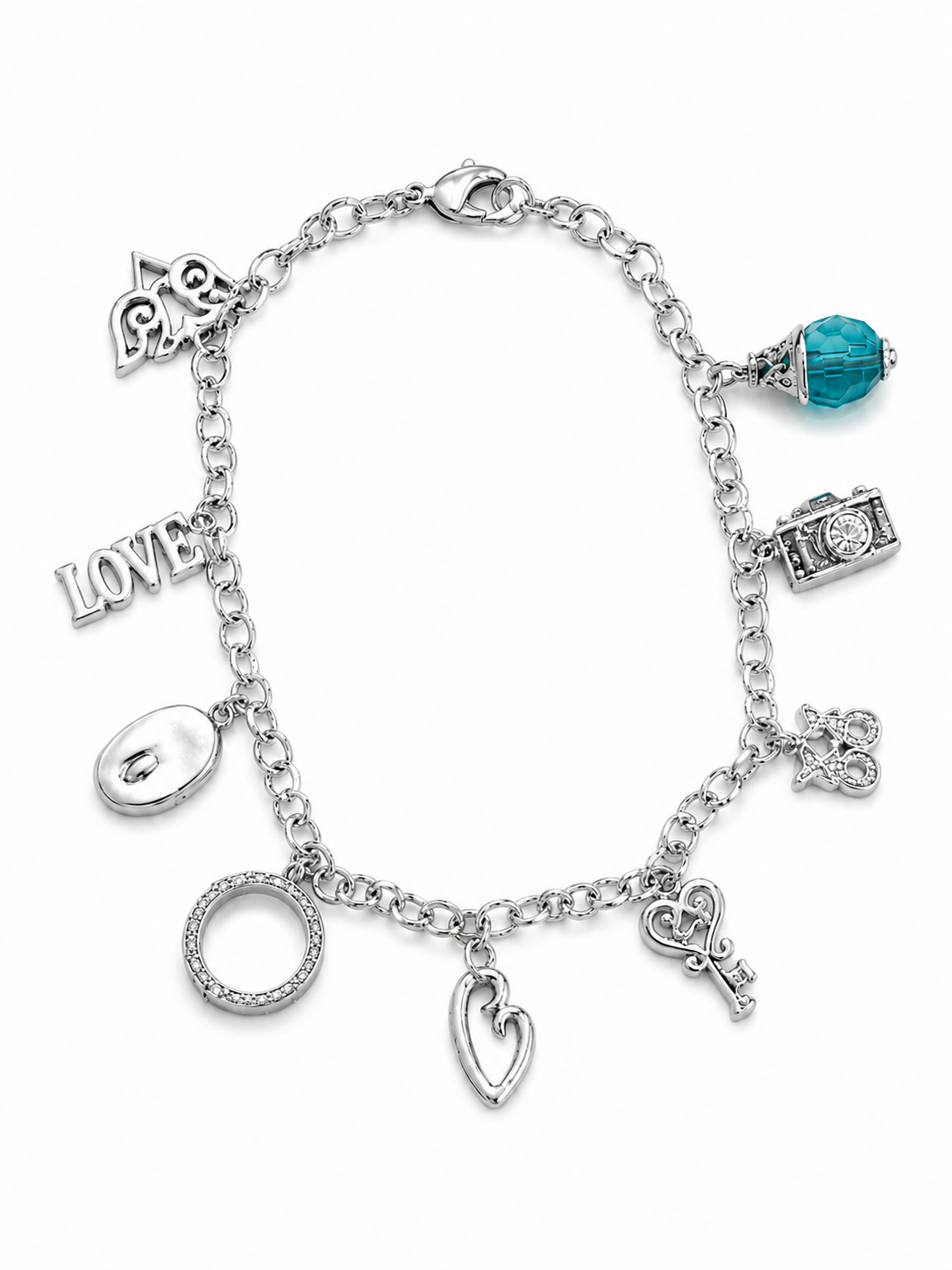 Brass Charm Bracelet with Blue Accents
