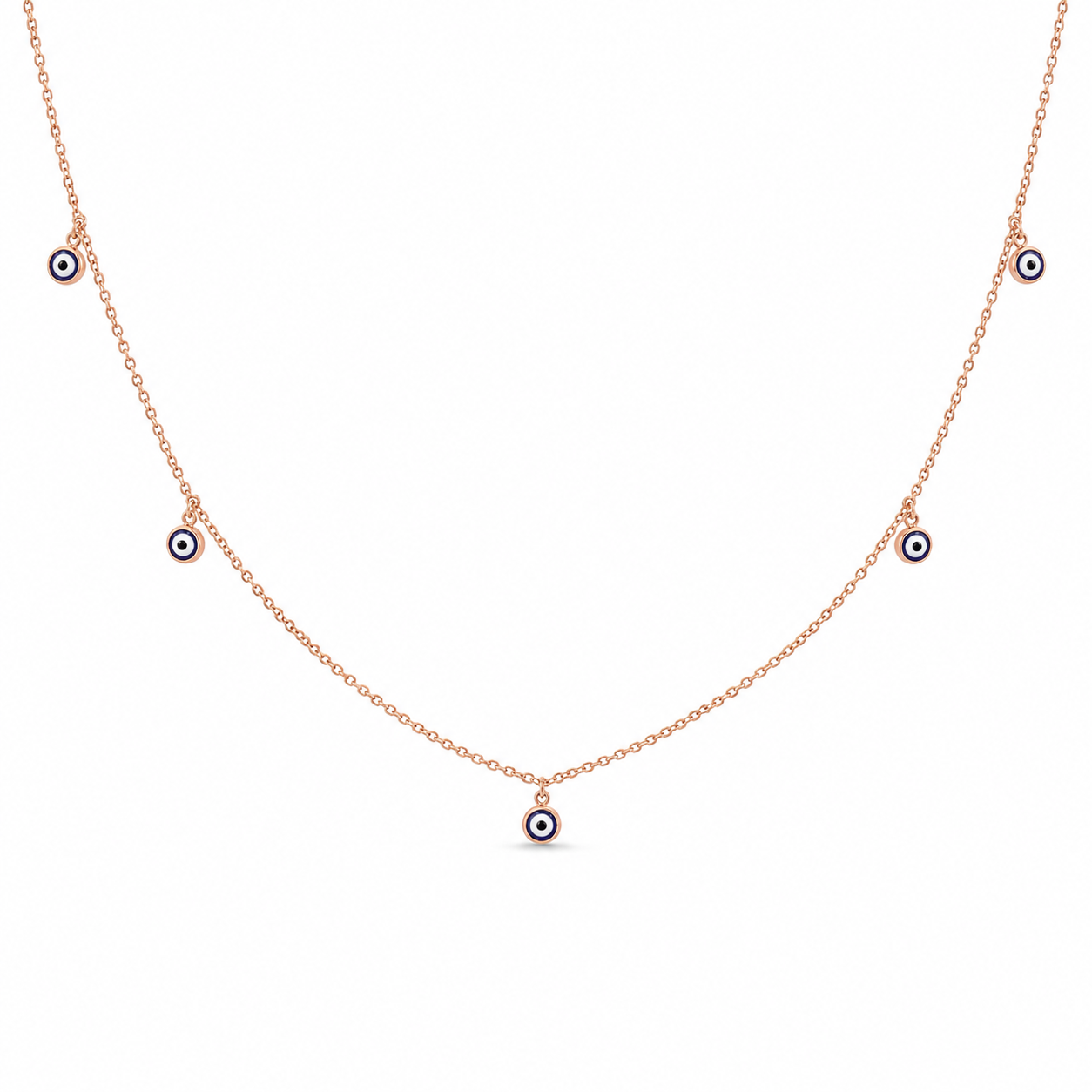 14KT Hollow Rose Gold Adjustable Evil Eye Necklace