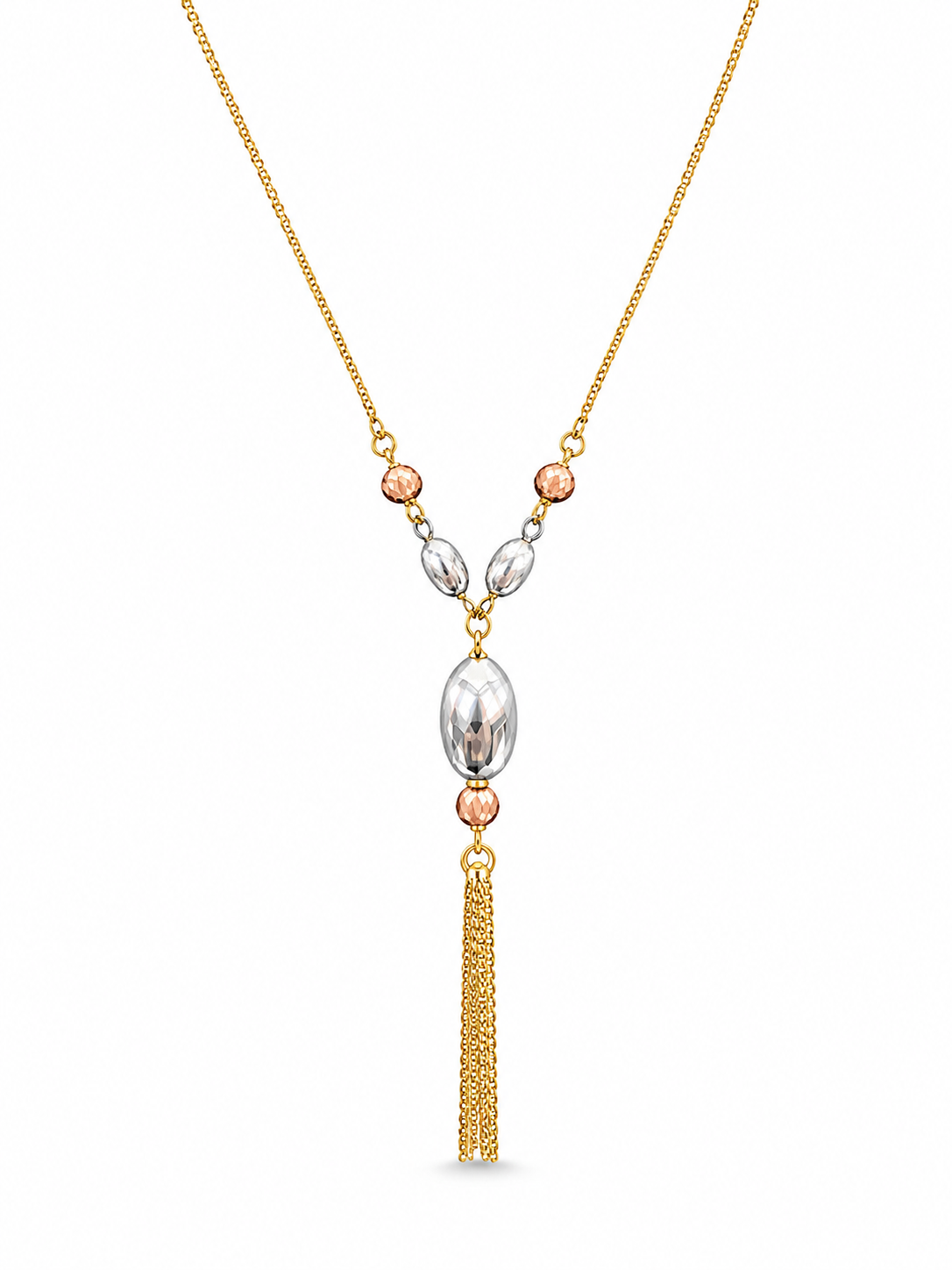 14KT Tri Tone Hollow Bead Necklace