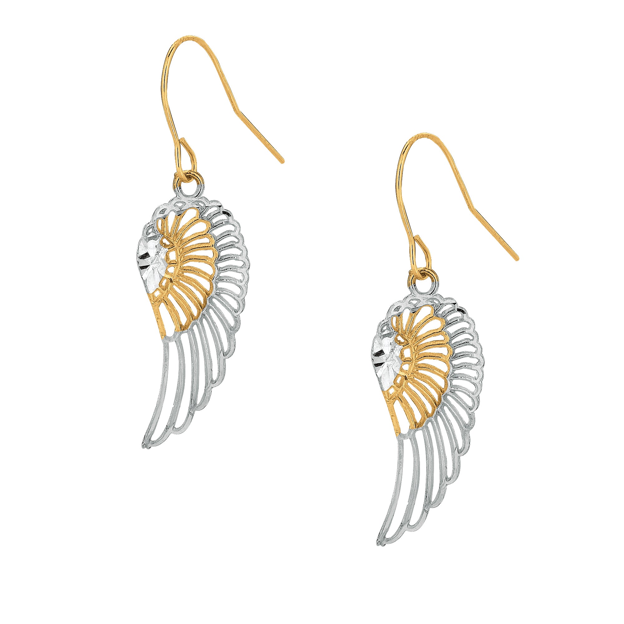10K Two-Tone Gold Angel Wing Drop Earring