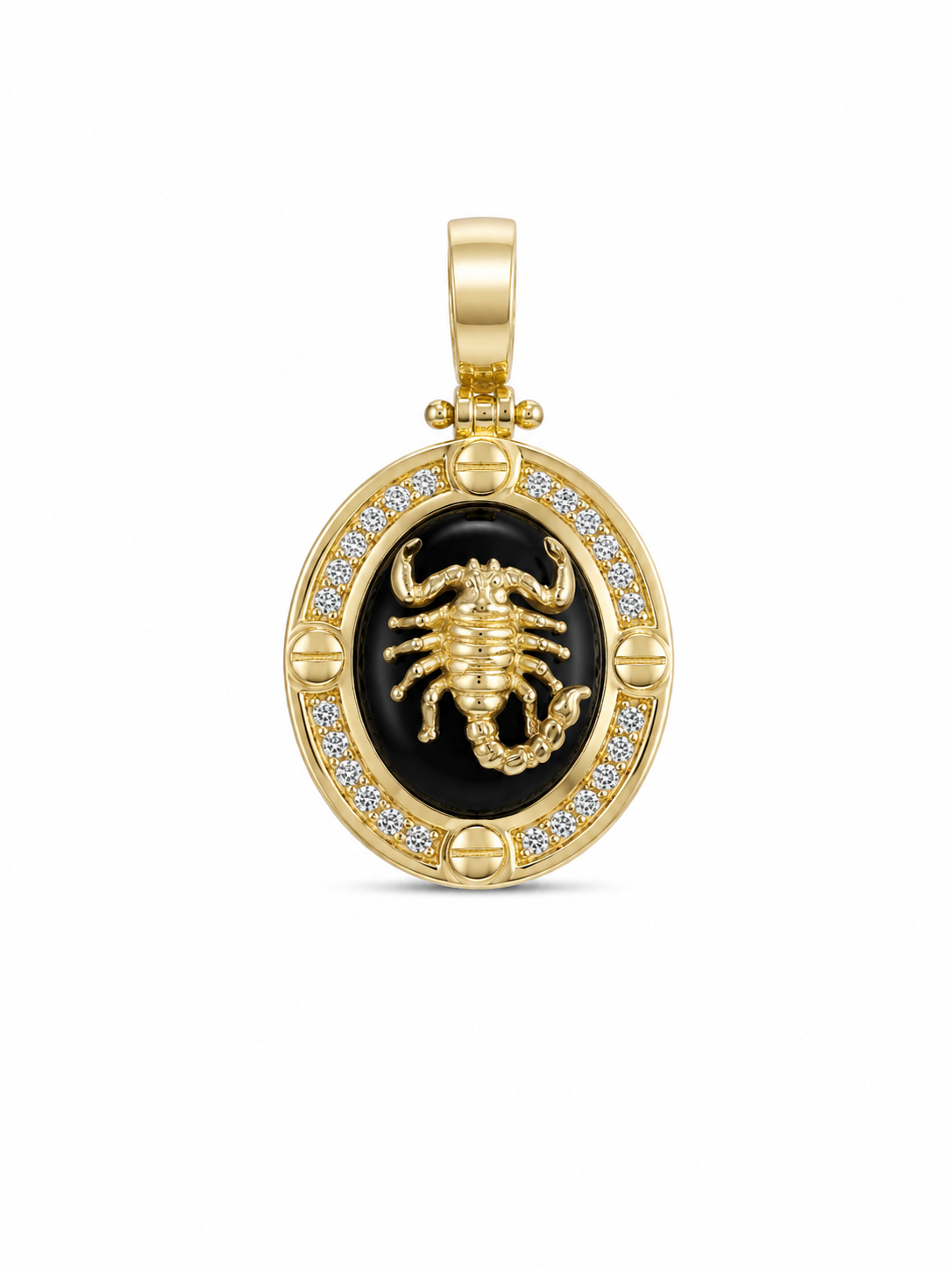14KT Yellow Gold Scorpion Oval CZ & Onyx Pendant [A6B2]