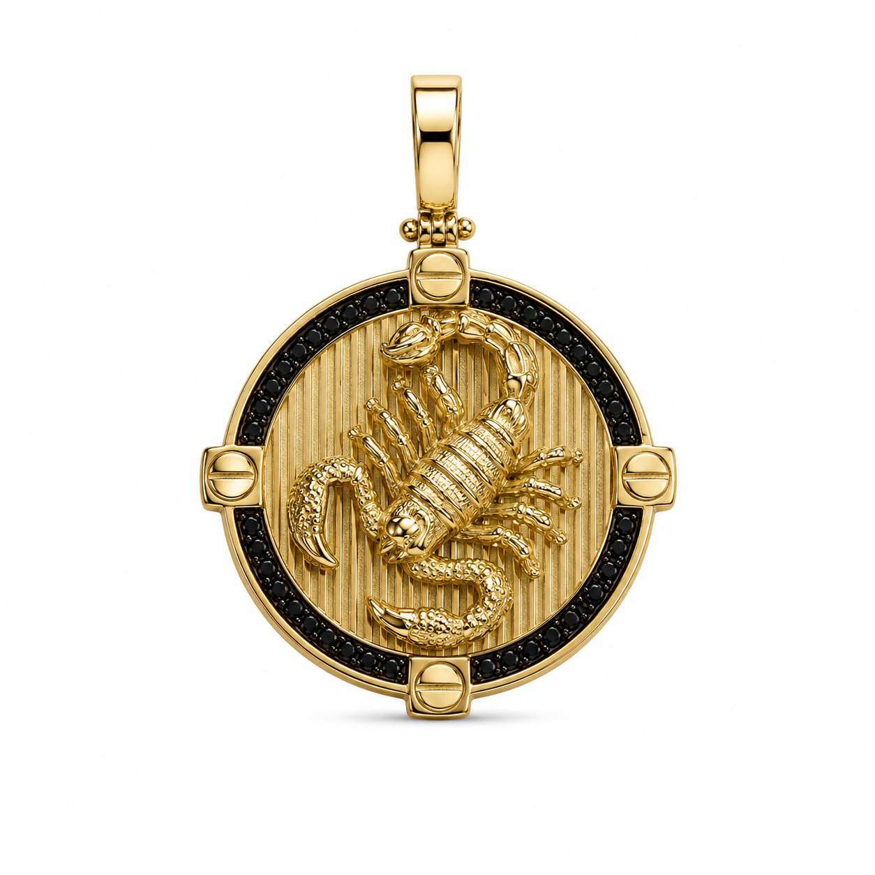 14KT Two-Tone Gold Scorpion Round Black CZ Pendant [A9B6]