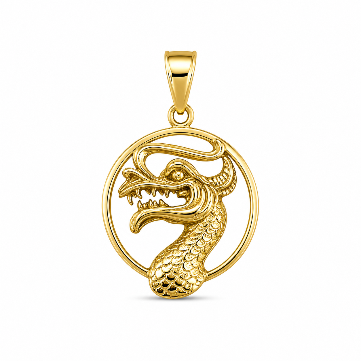 10KT Yellow Gold Dragon Head Round Pendant [A3B8]