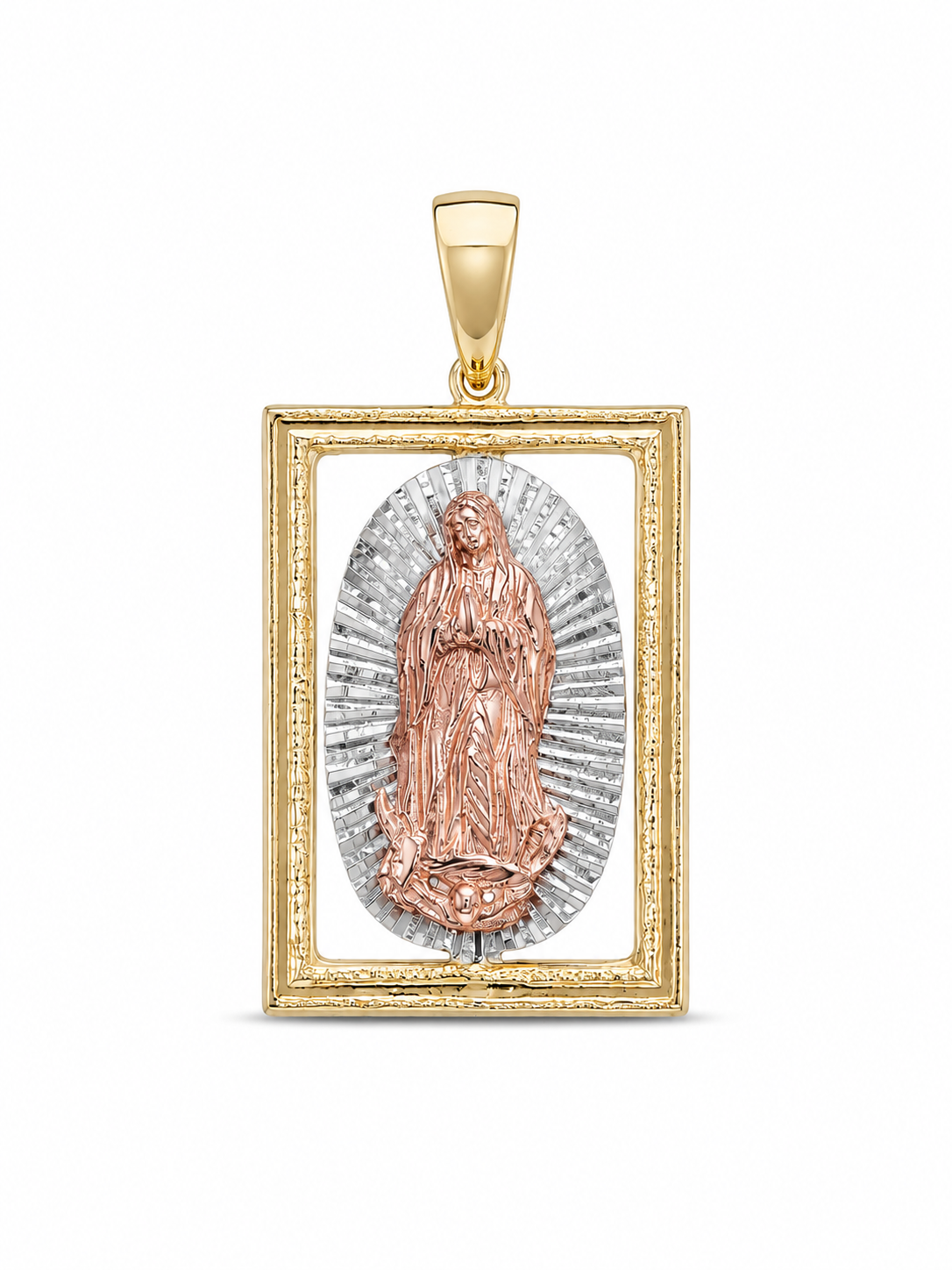 14KT Tri-Gold Rectangle Our Lady of Guadalupe Pendant [A12B4]