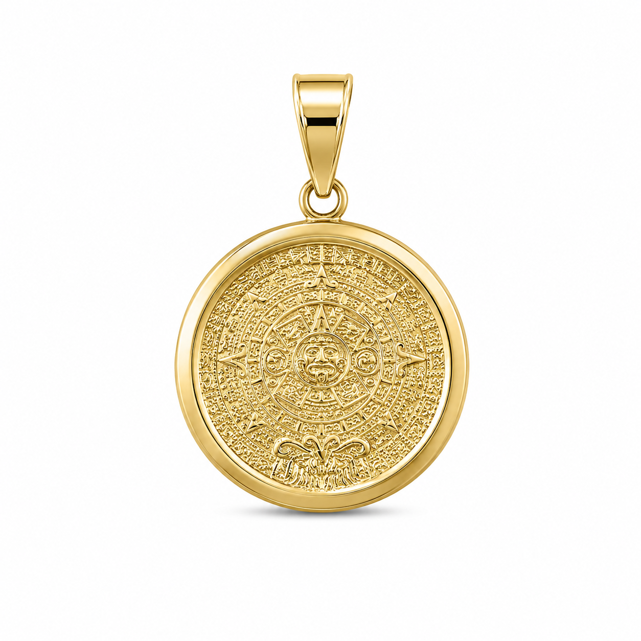 10KT Yellow Gold Aztec Calendar Round Pendant [A2B0]