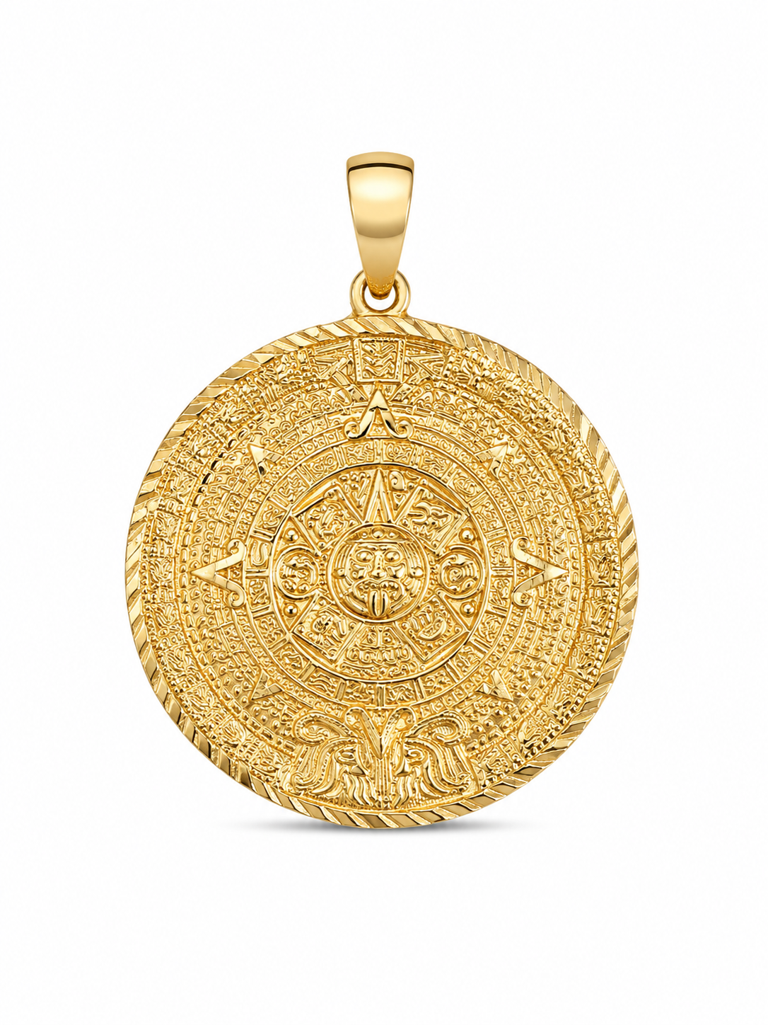 10KT Yellow Gold Aztec Calendar Round Pendant [A10B8]