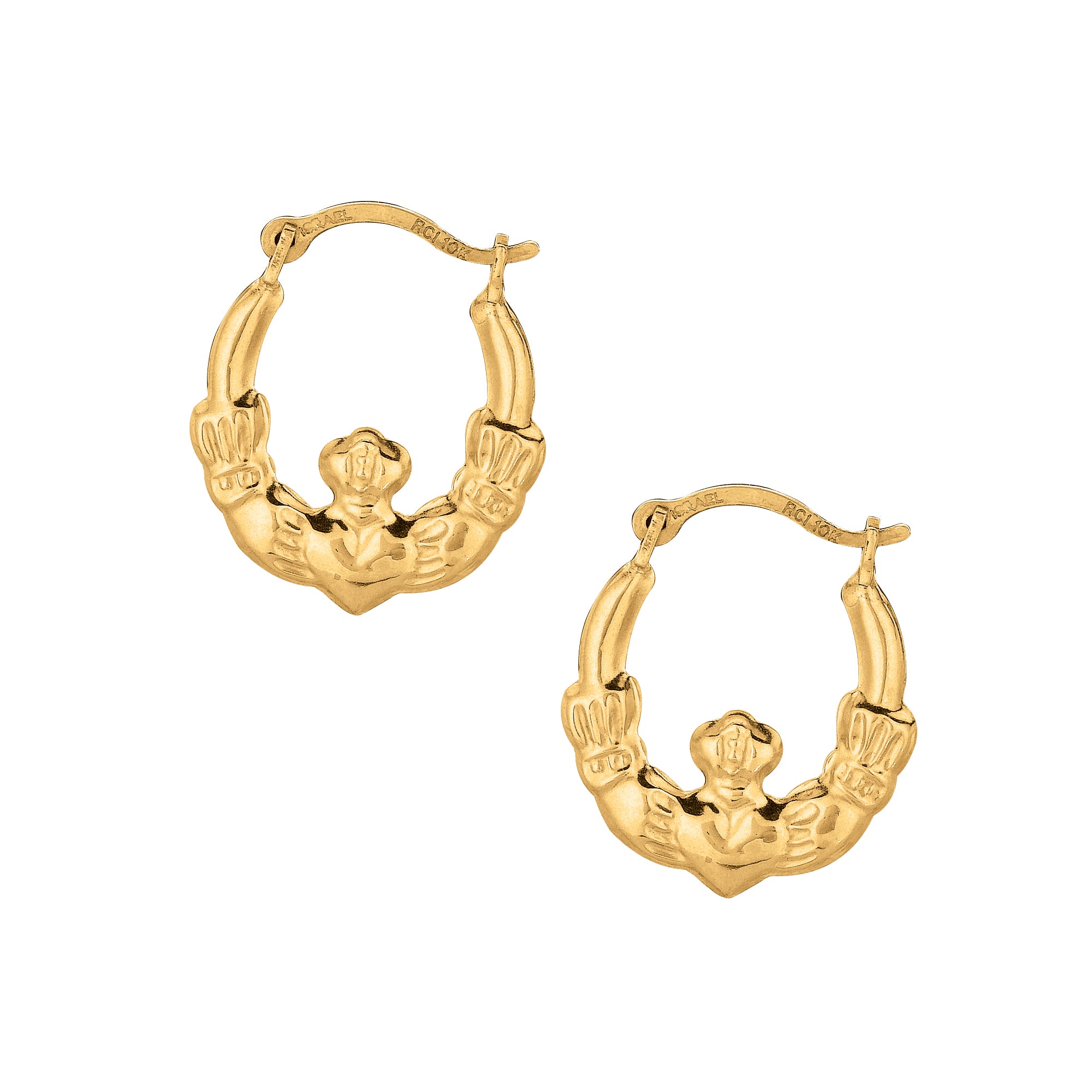 10K Yellow Gold Claddagh Hoop Earring