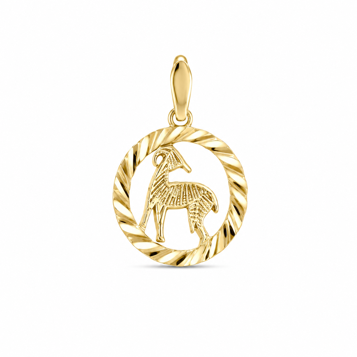 14KT Round Aries Zodiac Yellow Gold Pendant [A0B5]