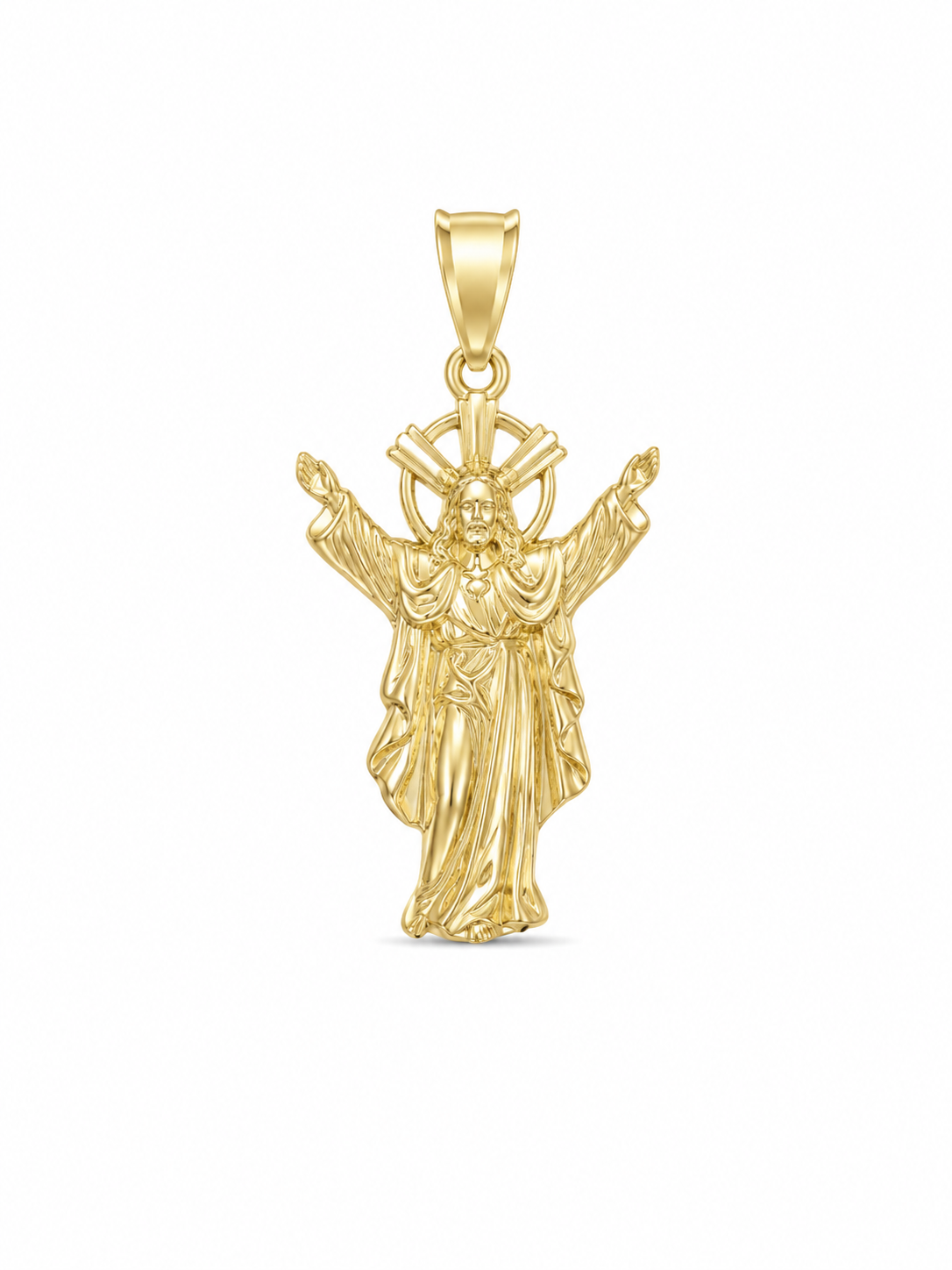 10KT Jesus Figure Cubic Zirconium Yellow Gold Pendant [A2B0]