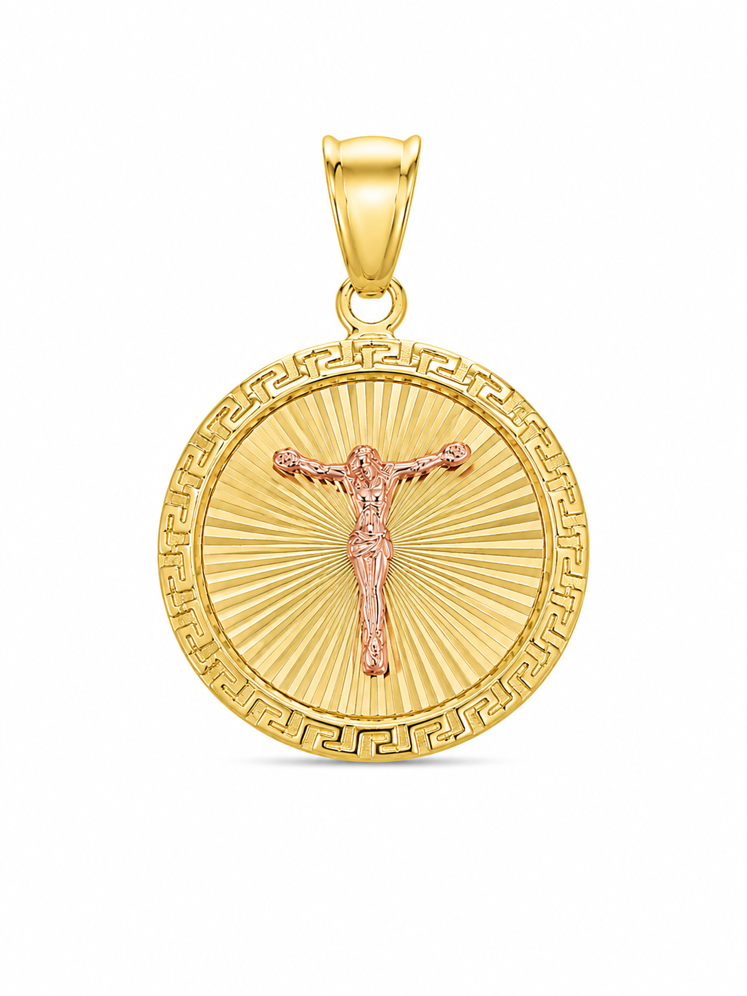 14KT Round Jesus Crucifixion Yellow Gold Pendant [A11B1]