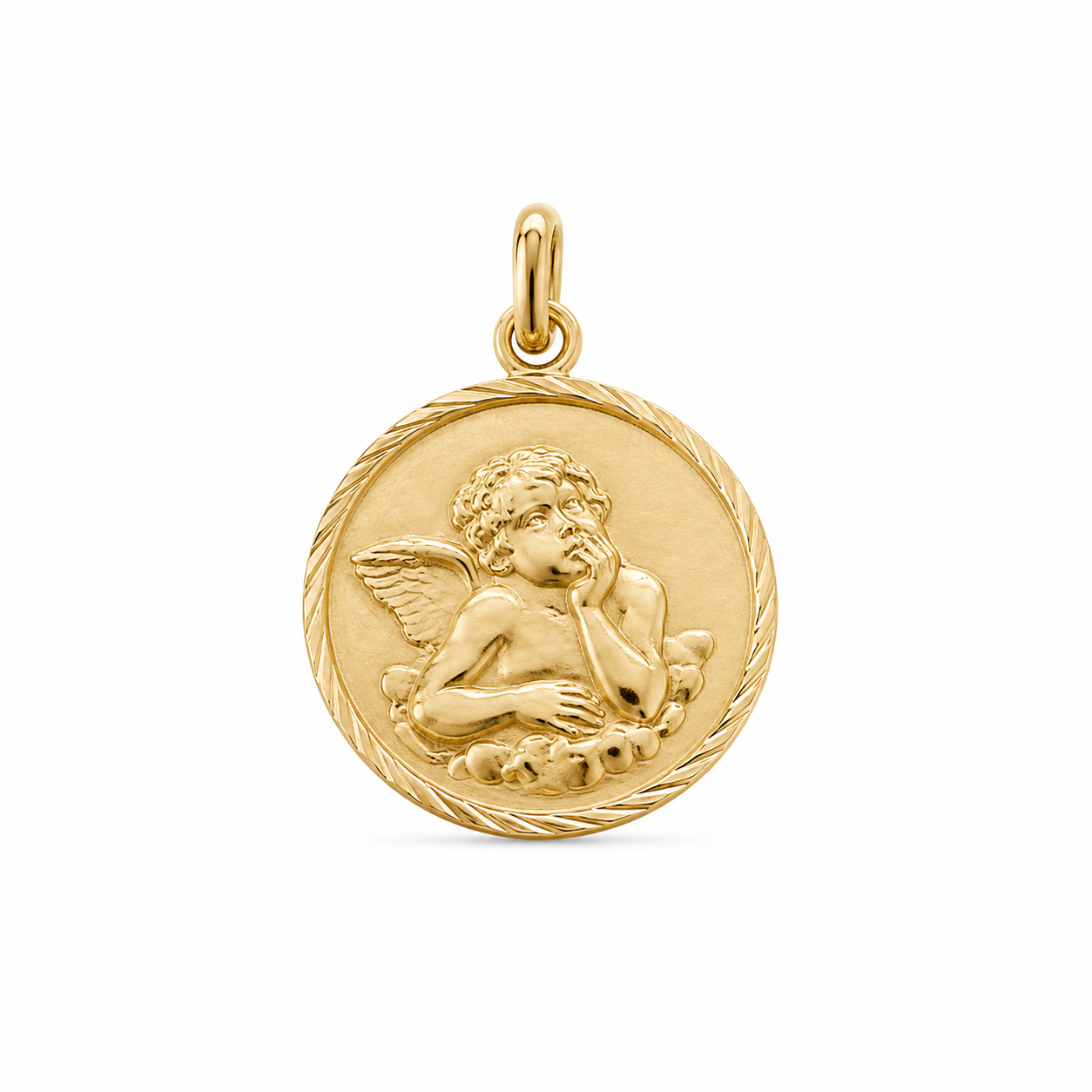 10KT Round Angel Yellow Gold Pendant [A1B6]