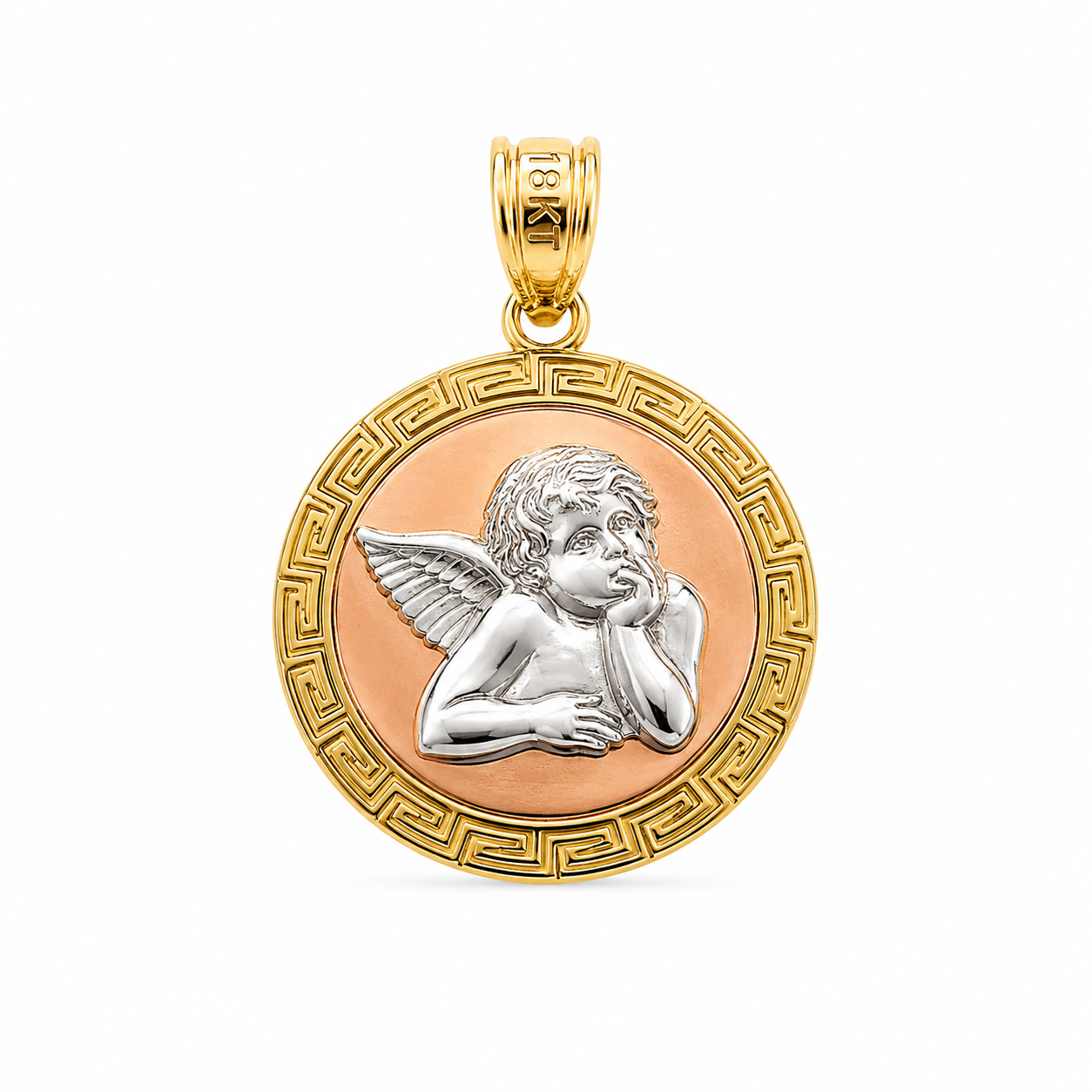 10KT Round Angel Tri-Tone Gold Pendant [A2B6]Tri