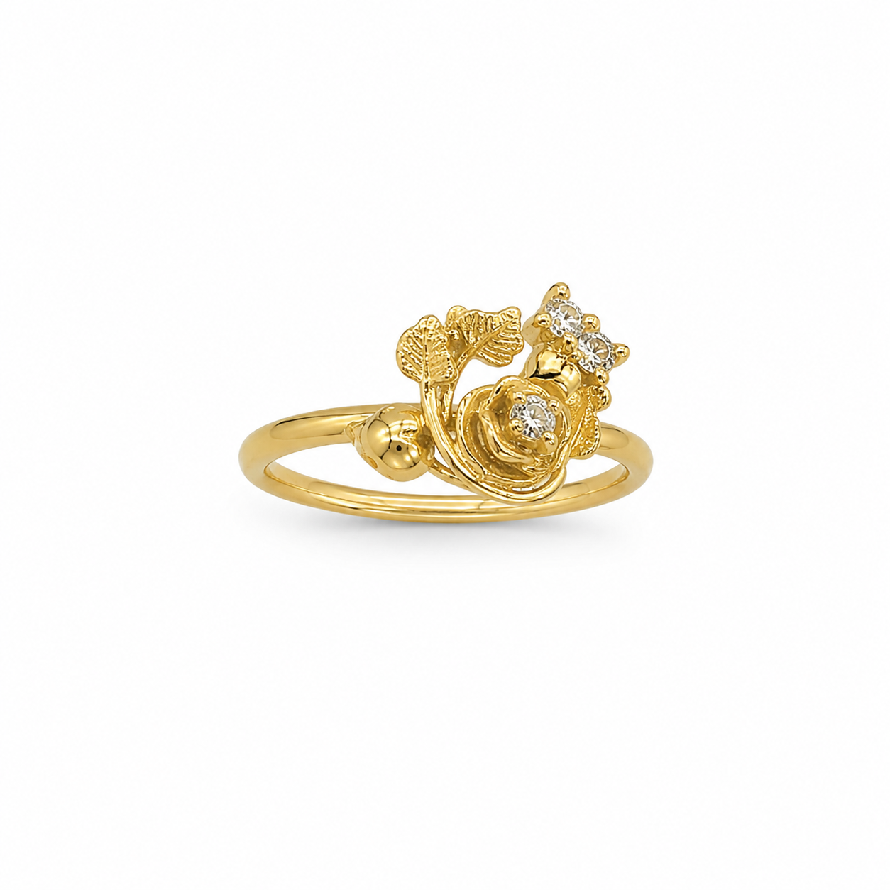 10KT Spinning Leaves Cubic Zirconium Yellow Gold [A1B9]