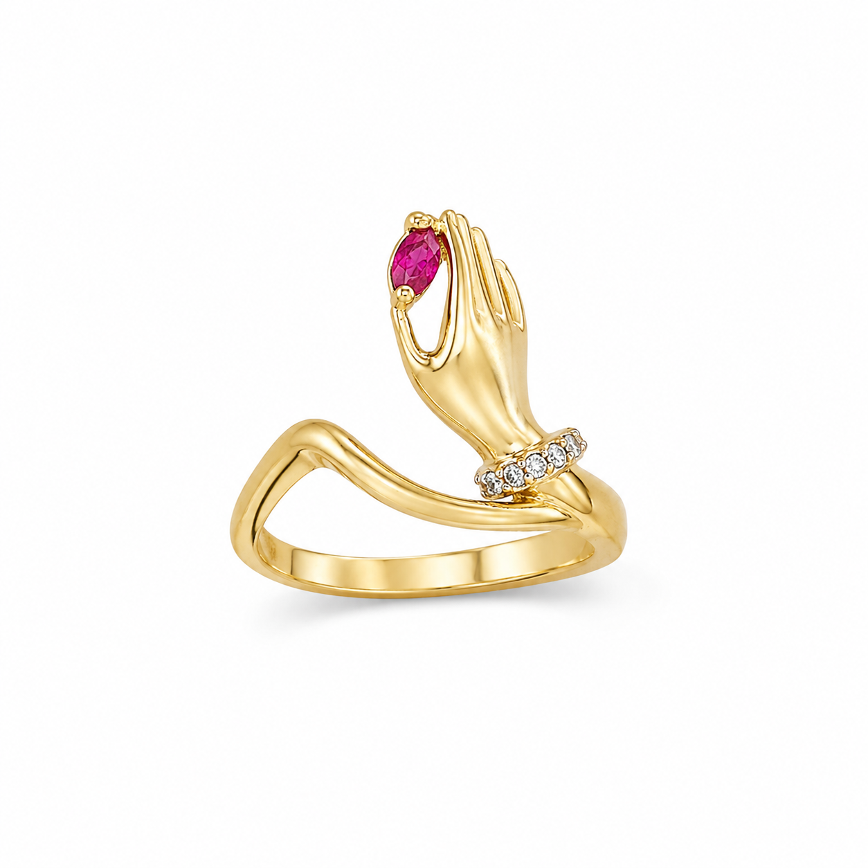 14KT Hand Cubic Zirconium Yellow Gold Ring [A3B6]