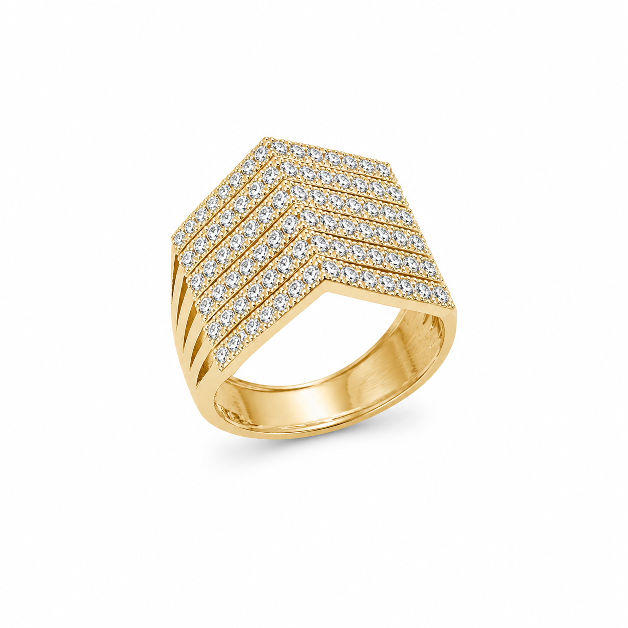14KT 6 Rows Cubic Zirconium Yellow Gold Ring [A5B7]
