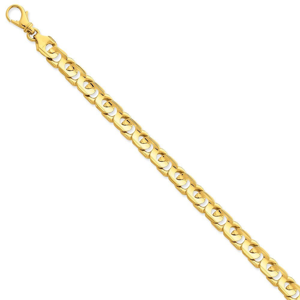 14K 8 Inch 7.4Mm Hand Polished Fancy Link With Fancy Lobster Clasp Bracelet