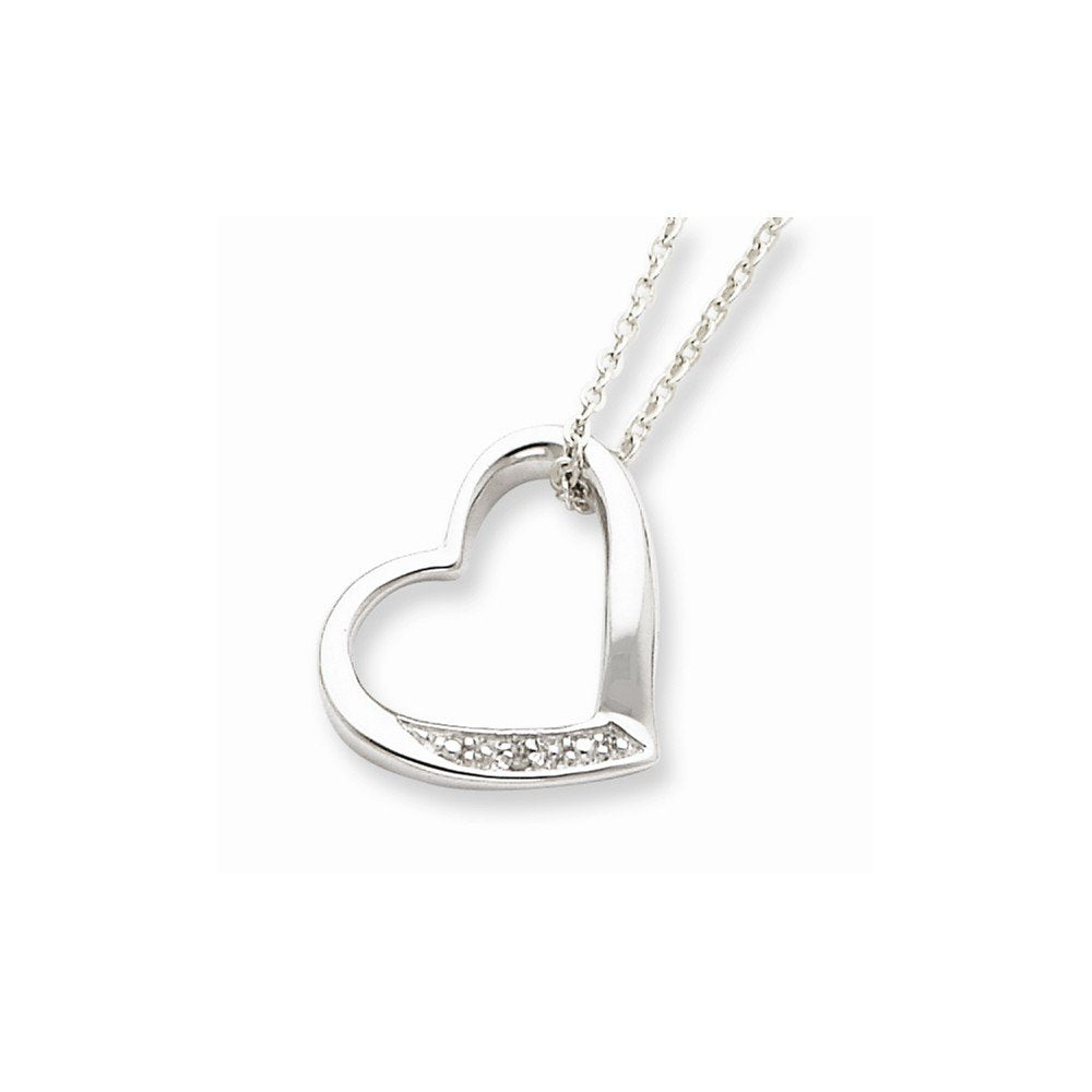 Sterling Silver Rhodium-Plated Heart With Diamond Necklace Qg2039