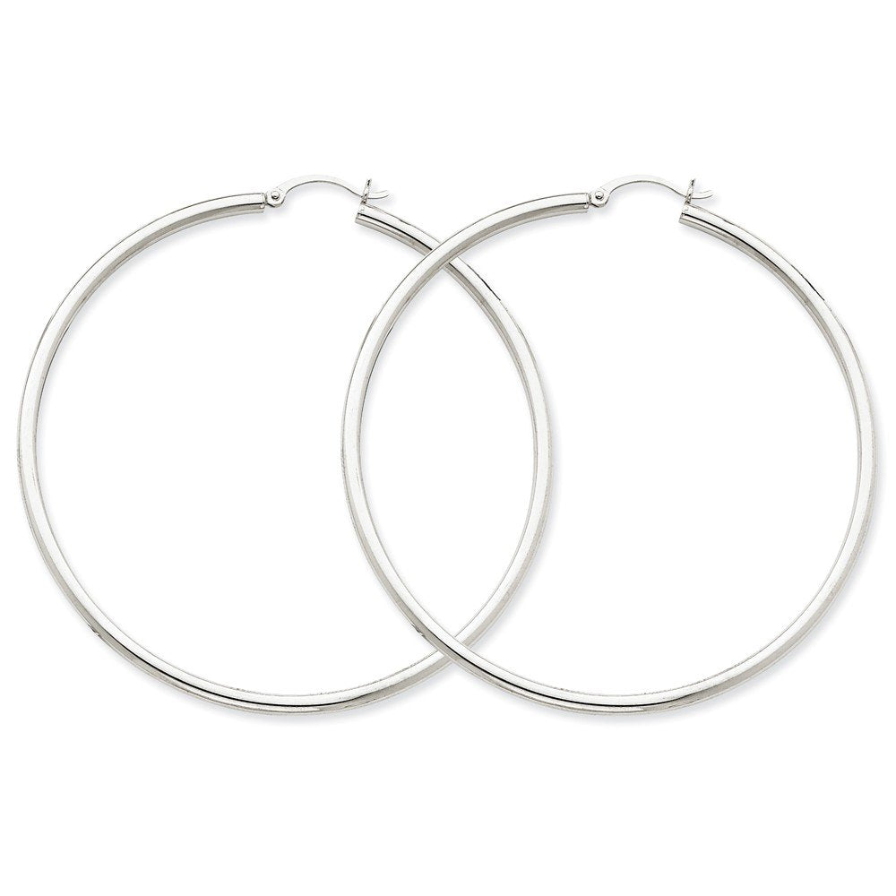 14K White Gold Polished 2.5Mm Tube Hoop Earrings