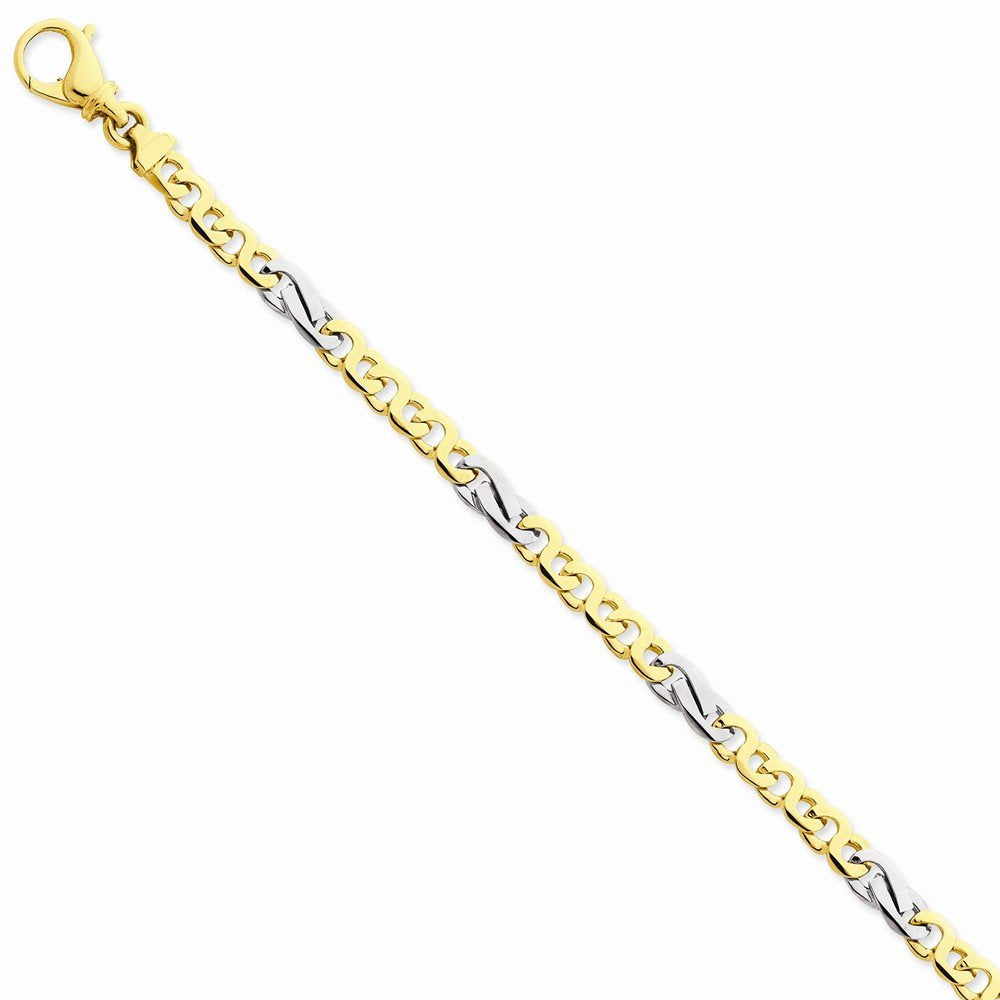 14K Two-Tone 8 Inch 5.8Mm Hand Polished Fancy Link With Fancy  Lobster Clasp Bracelet