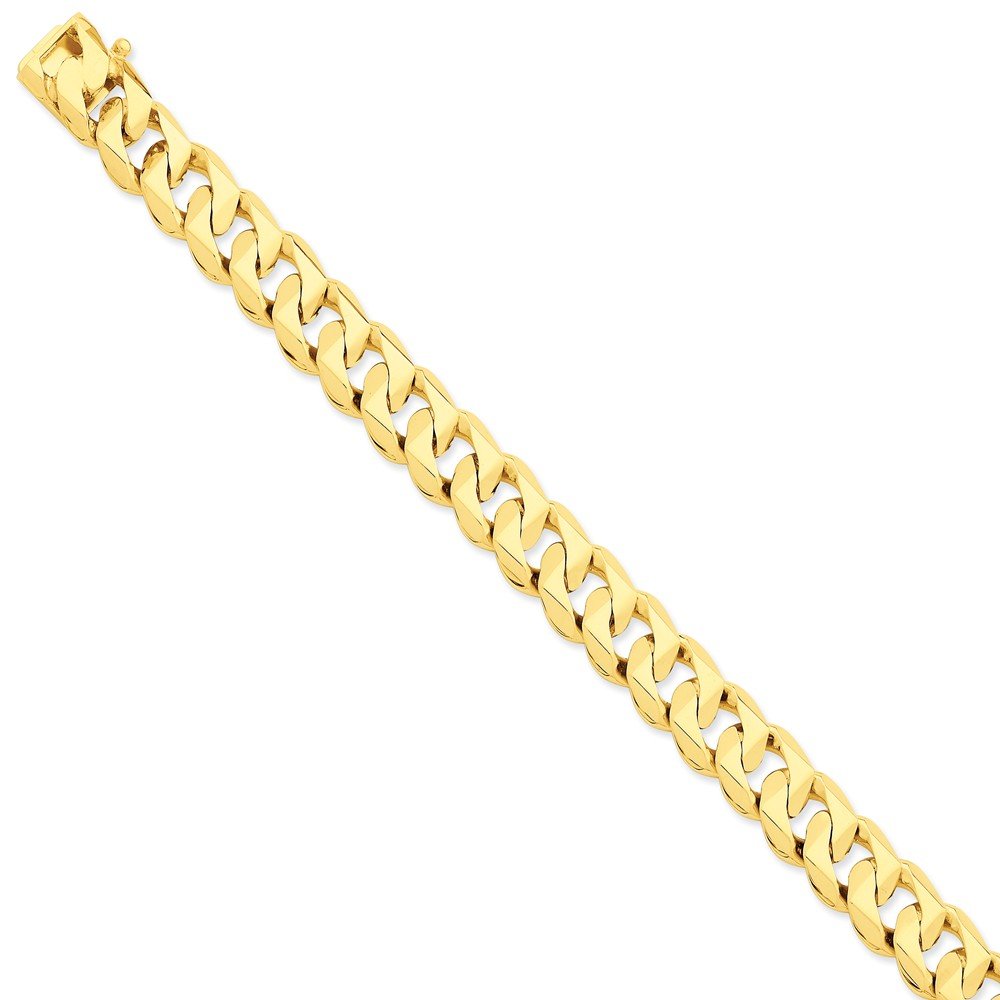 14K 8 Inch 11Mm Hand Polished Fancy Traditional Link With Box Catch Clasp Bracelet