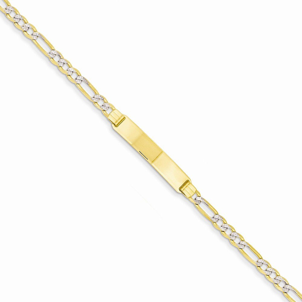 14K With Rhodium Pava Figaro Id Bracelet